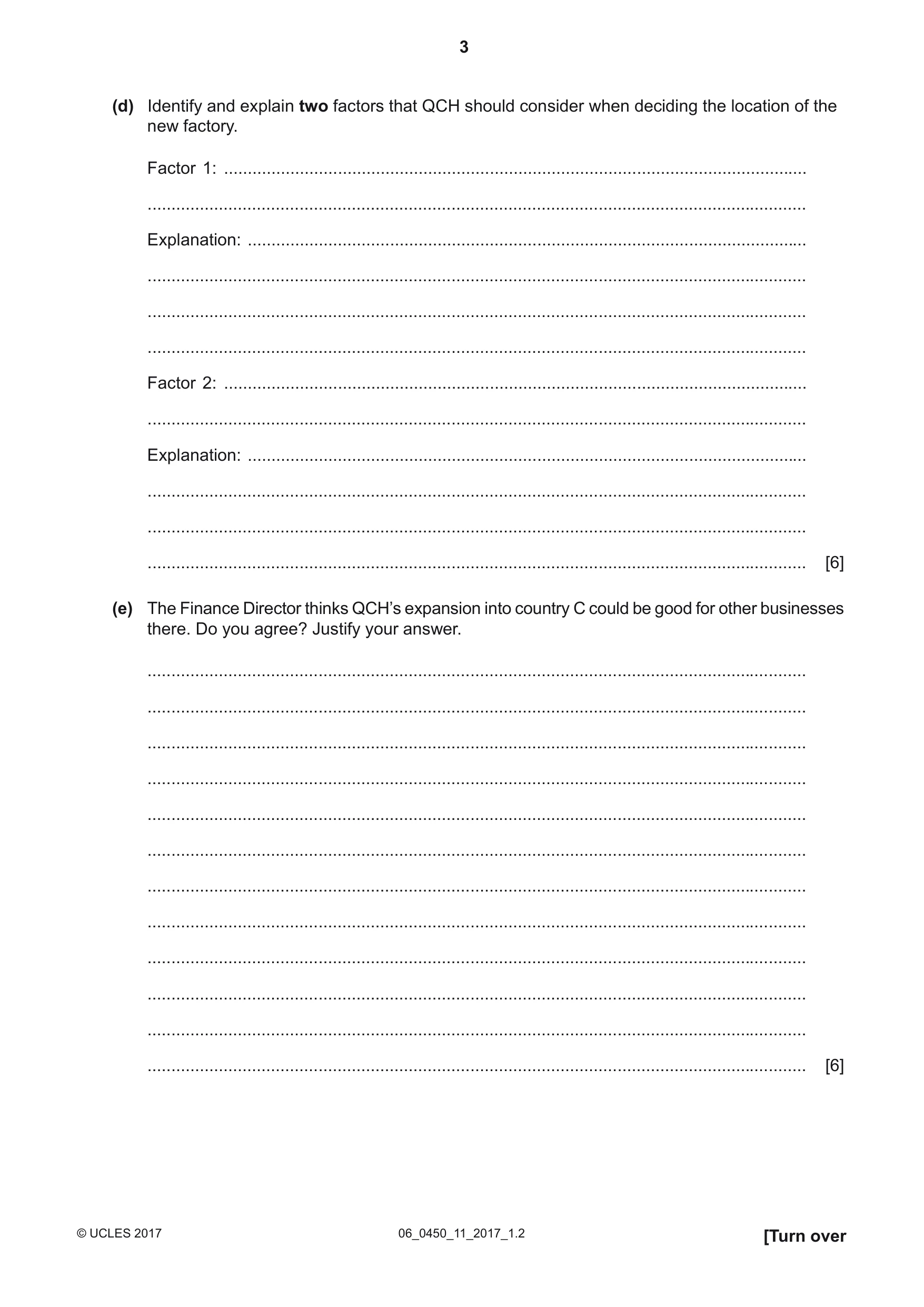 Cambridge IGCSE Business Studies 0450 2017 May/June Paper 1 · Variant 1 question paper, page 3 of 12