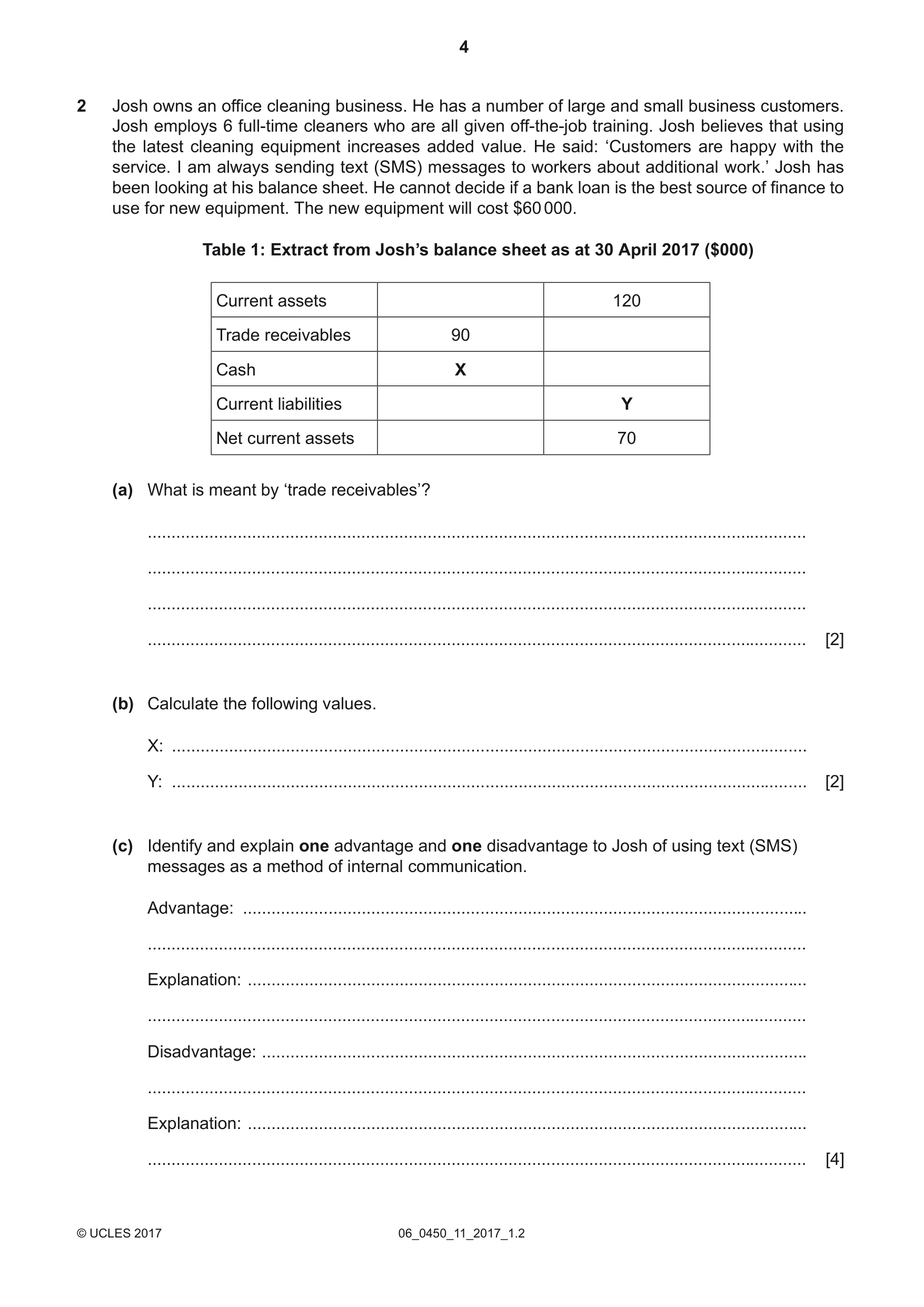 Cambridge IGCSE Business Studies 0450 2017 May/June Paper 1 · Variant 1 question paper, page 4 of 12