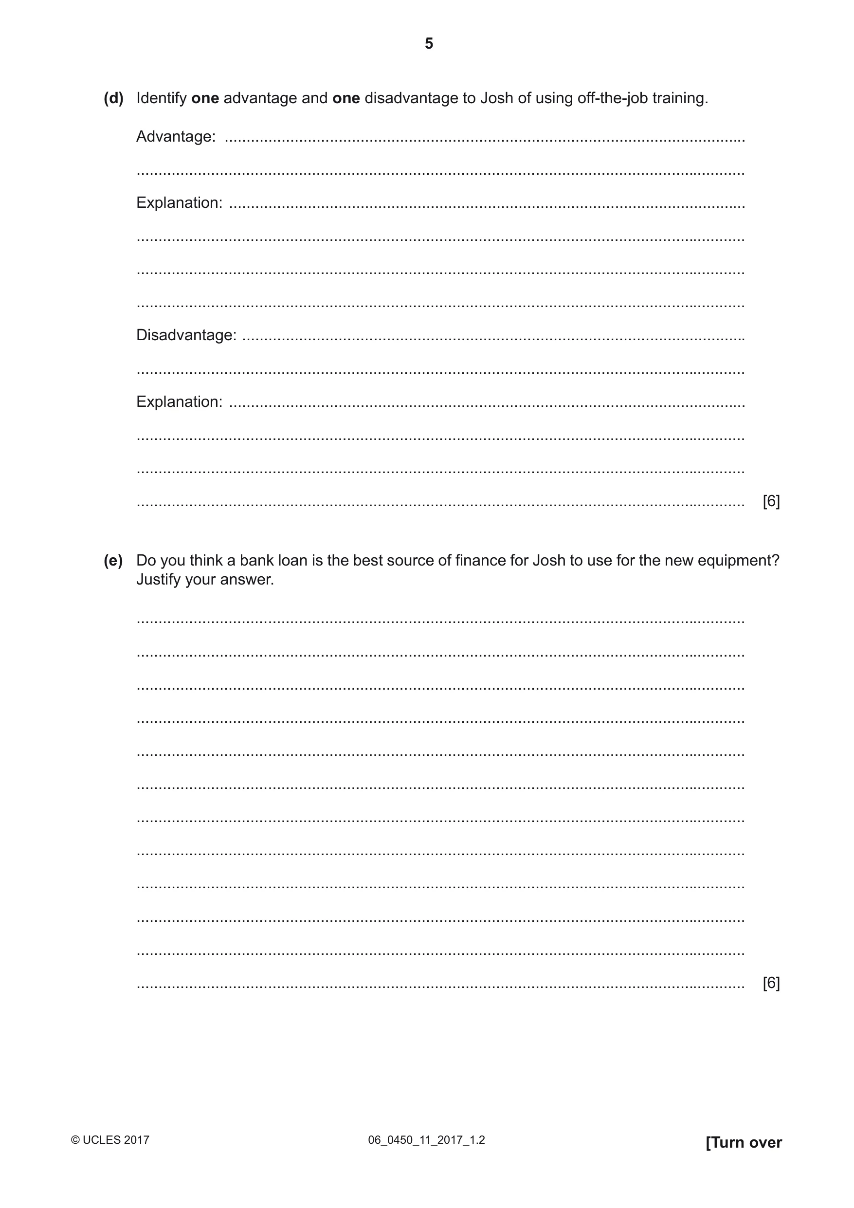 Cambridge IGCSE Business Studies 0450 2017 May/June Paper 1 · Variant 1 question paper, page 5 of 12