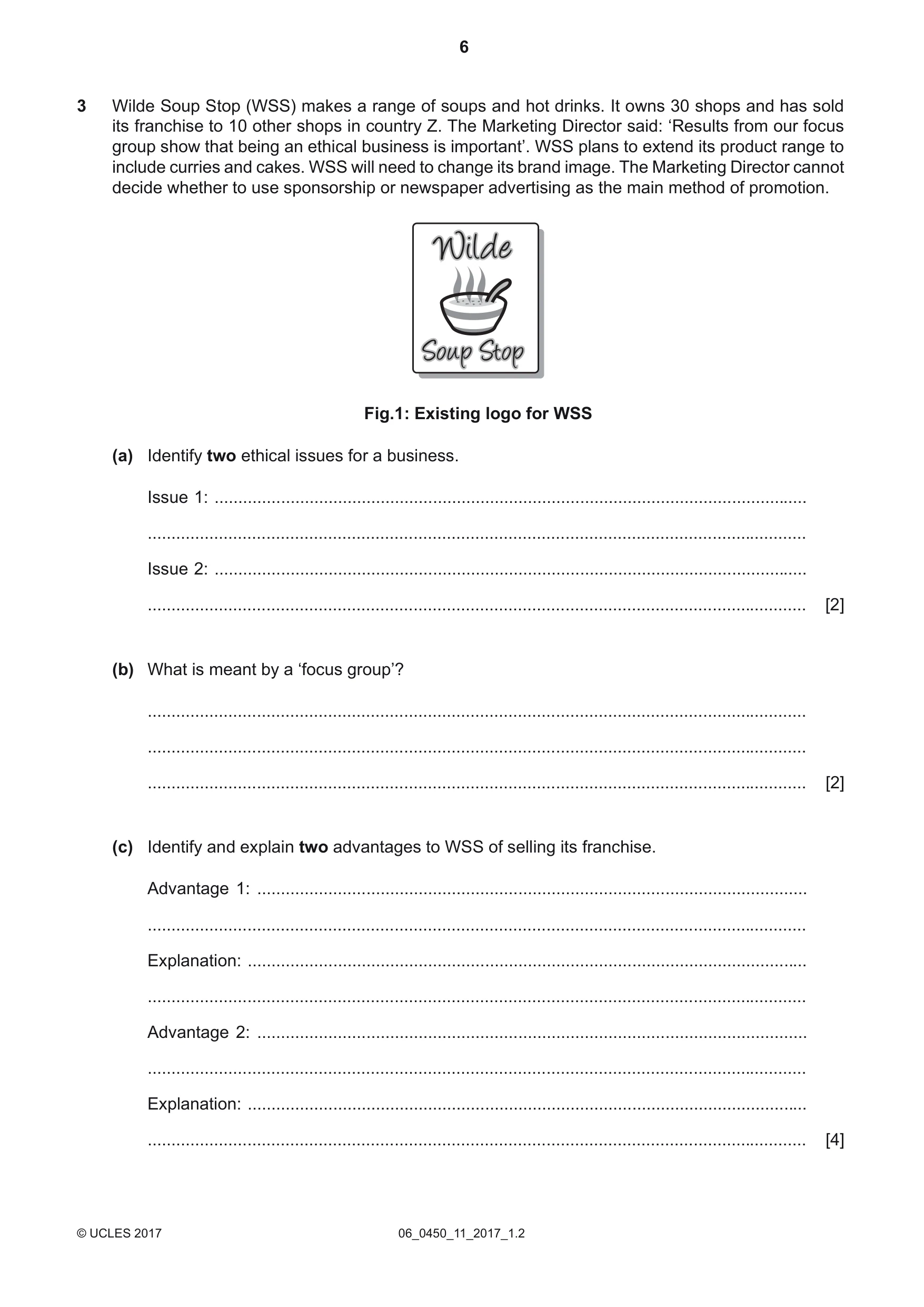 Cambridge IGCSE Business Studies 0450 2017 May/June Paper 1 · Variant 1 question paper, page 6 of 12