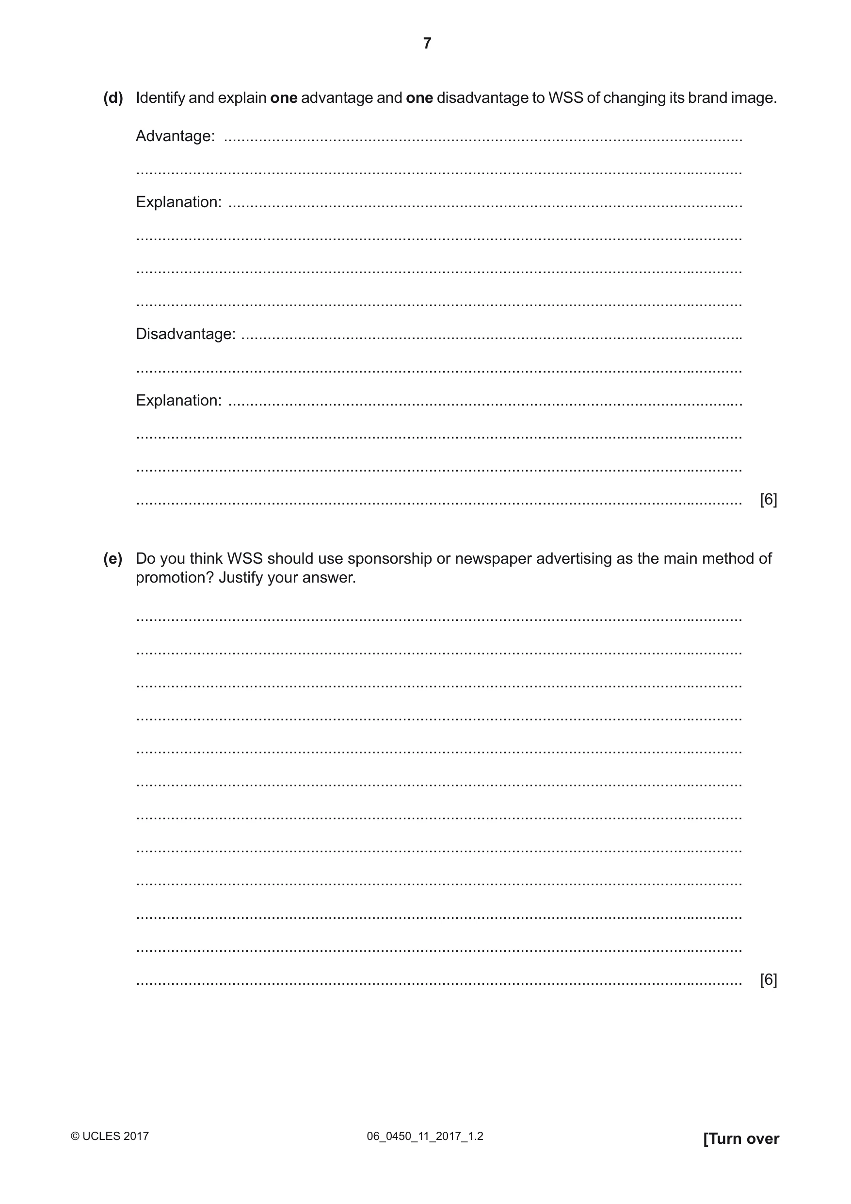 Cambridge IGCSE Business Studies 0450 2017 May/June Paper 1 · Variant 1 question paper, page 7 of 12