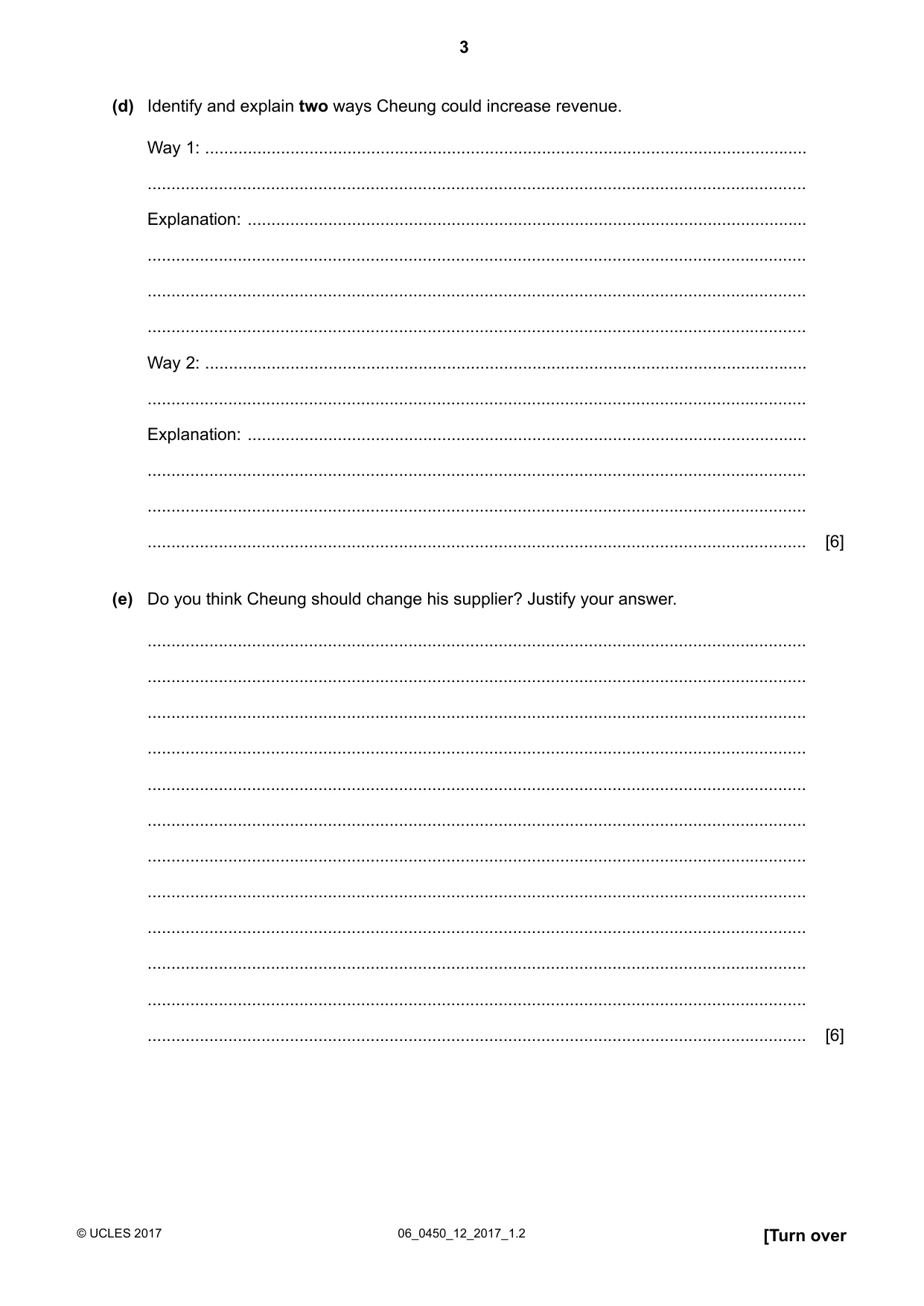 Cambridge IGCSE Business Studies 0450 2017 May/June Paper 1 · Variant 2 question paper, page 3 of 12