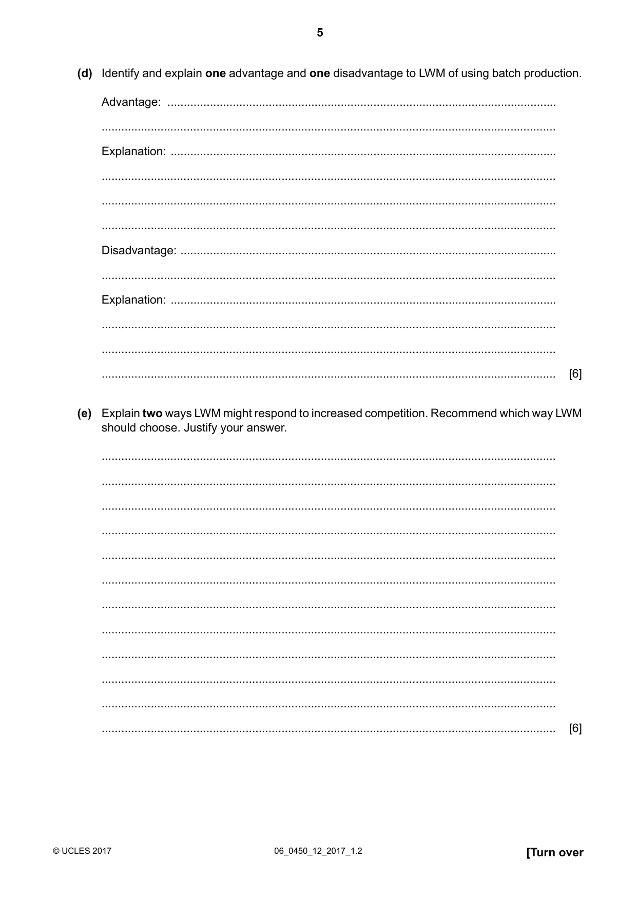 Cambridge IGCSE Business Studies 0450 2017 May/June Paper 1 · Variant 2 question paper, page 5 of 12