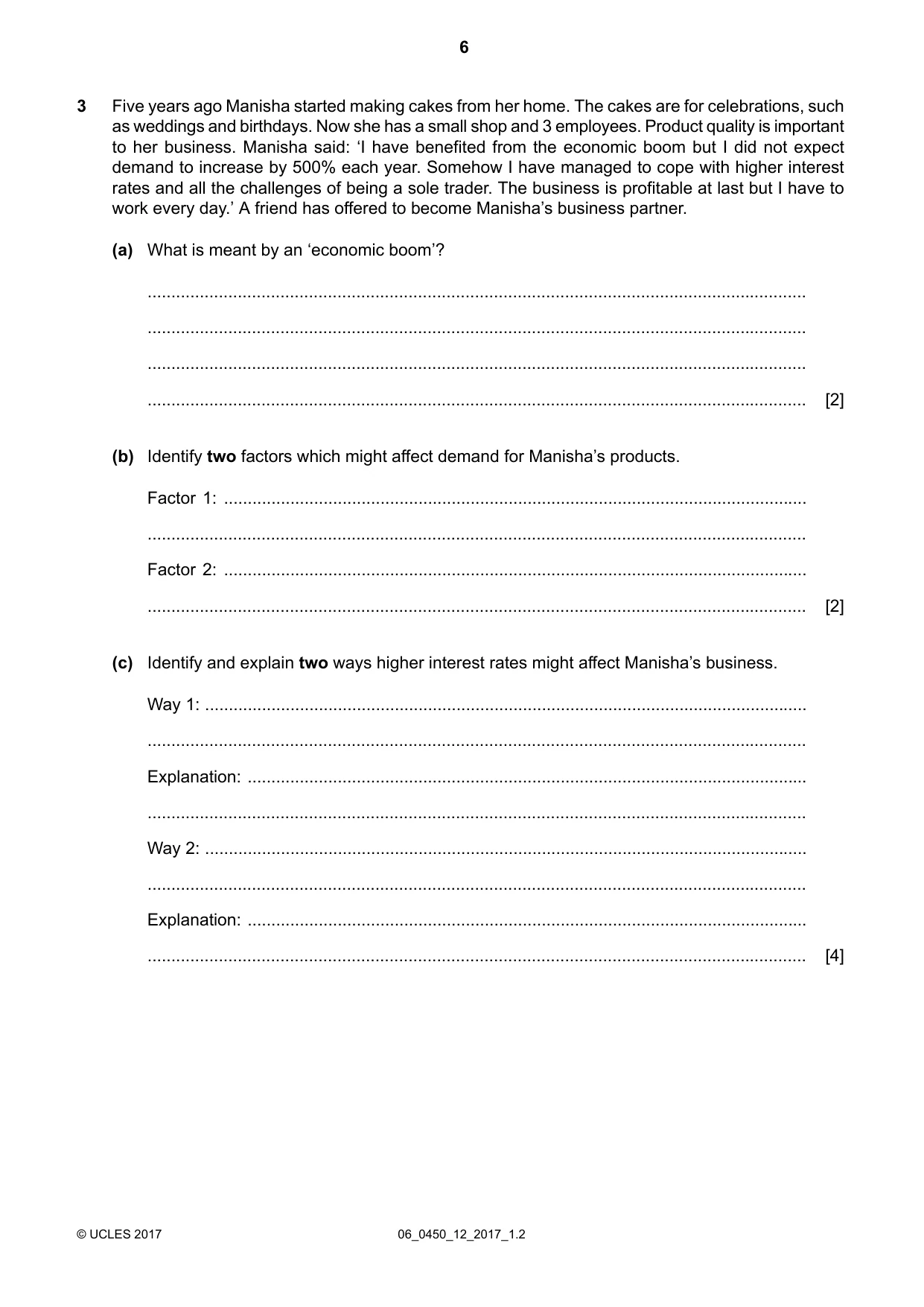 Cambridge IGCSE Business Studies 0450 2017 May/June Paper 1 · Variant 2 question paper, page 6 of 12