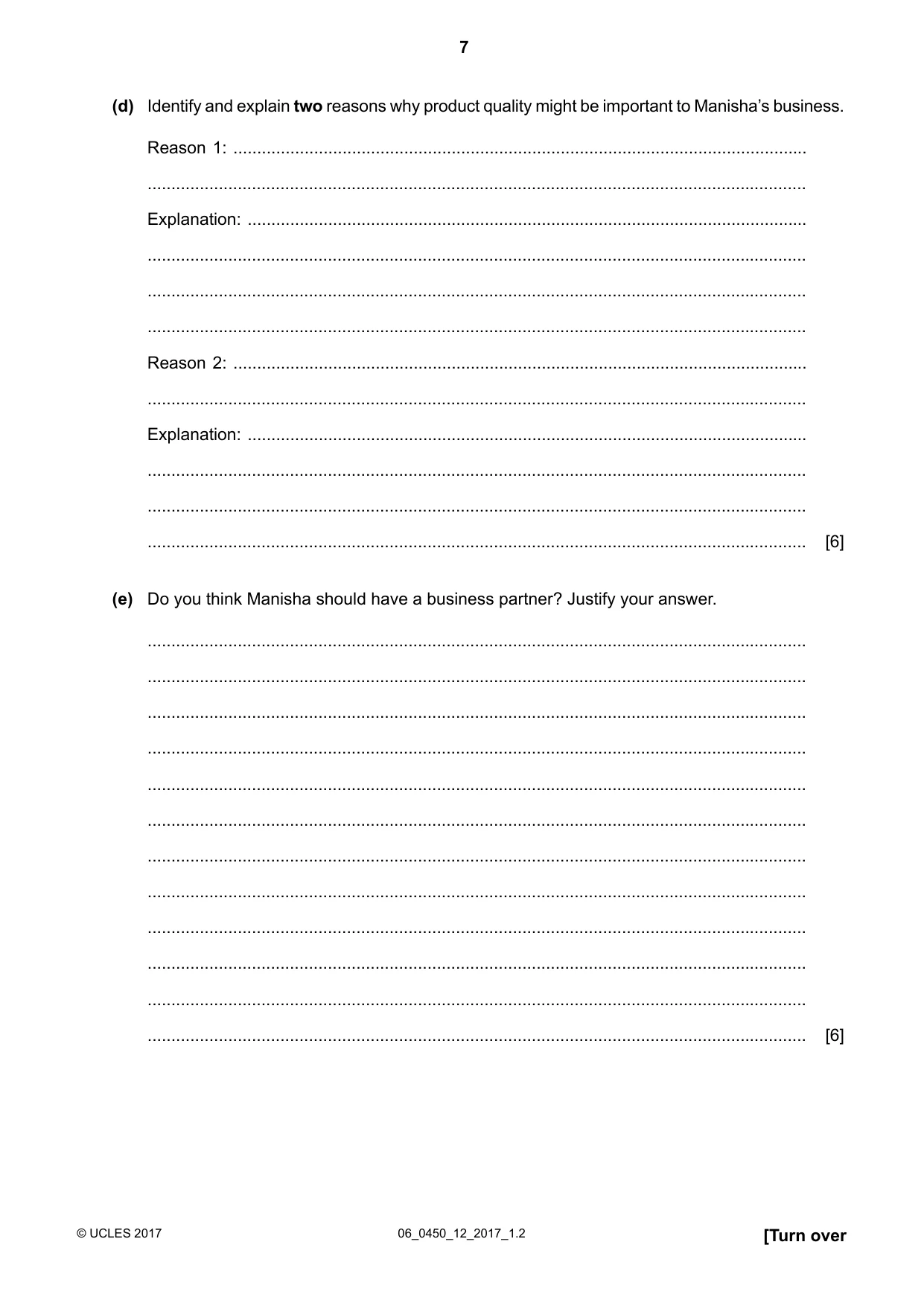 Cambridge IGCSE Business Studies 0450 2017 May/June Paper 1 · Variant 2 question paper, page 7 of 12