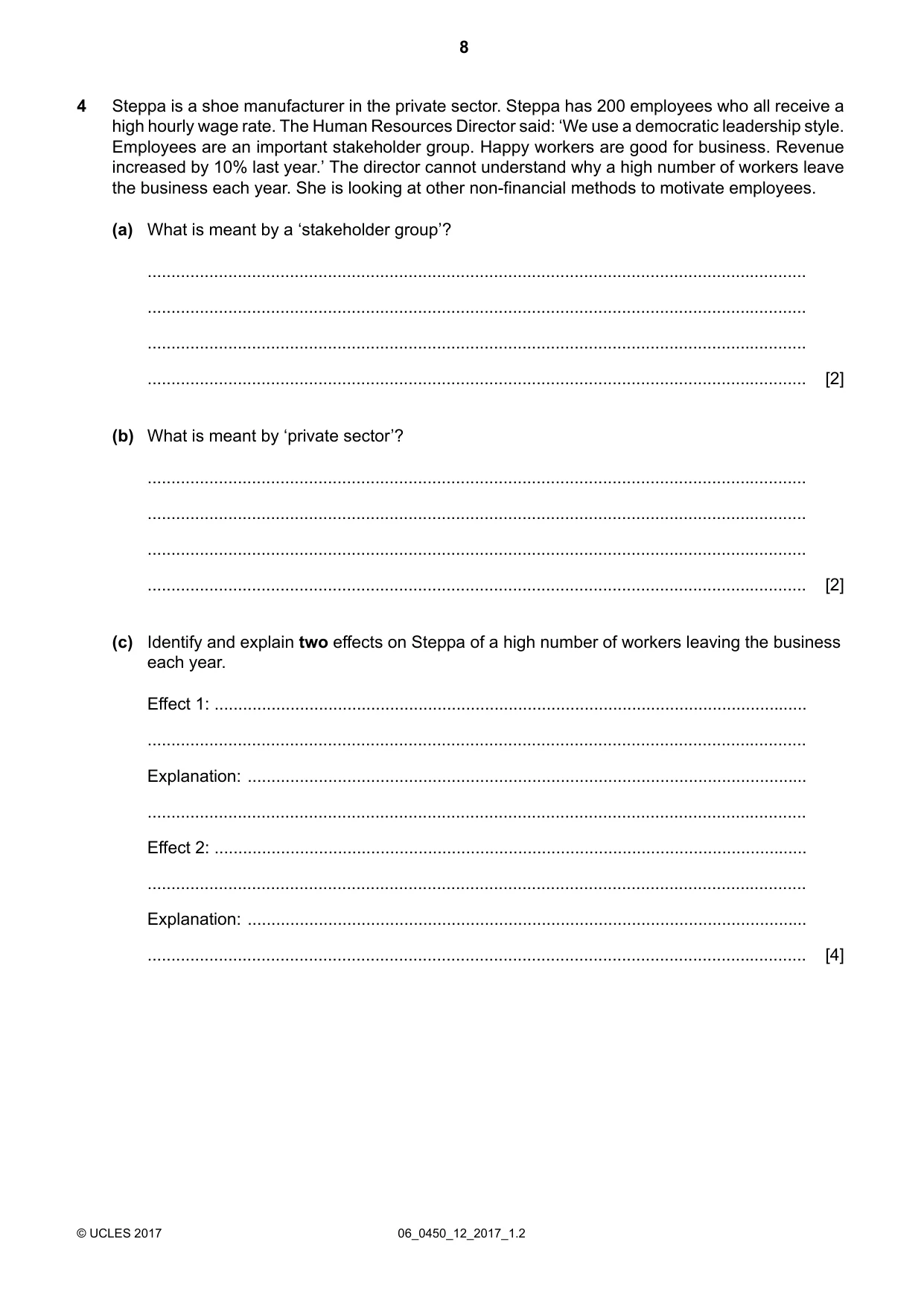 Cambridge IGCSE Business Studies 0450 2017 May/June Paper 1 · Variant 2 question paper, page 8 of 12