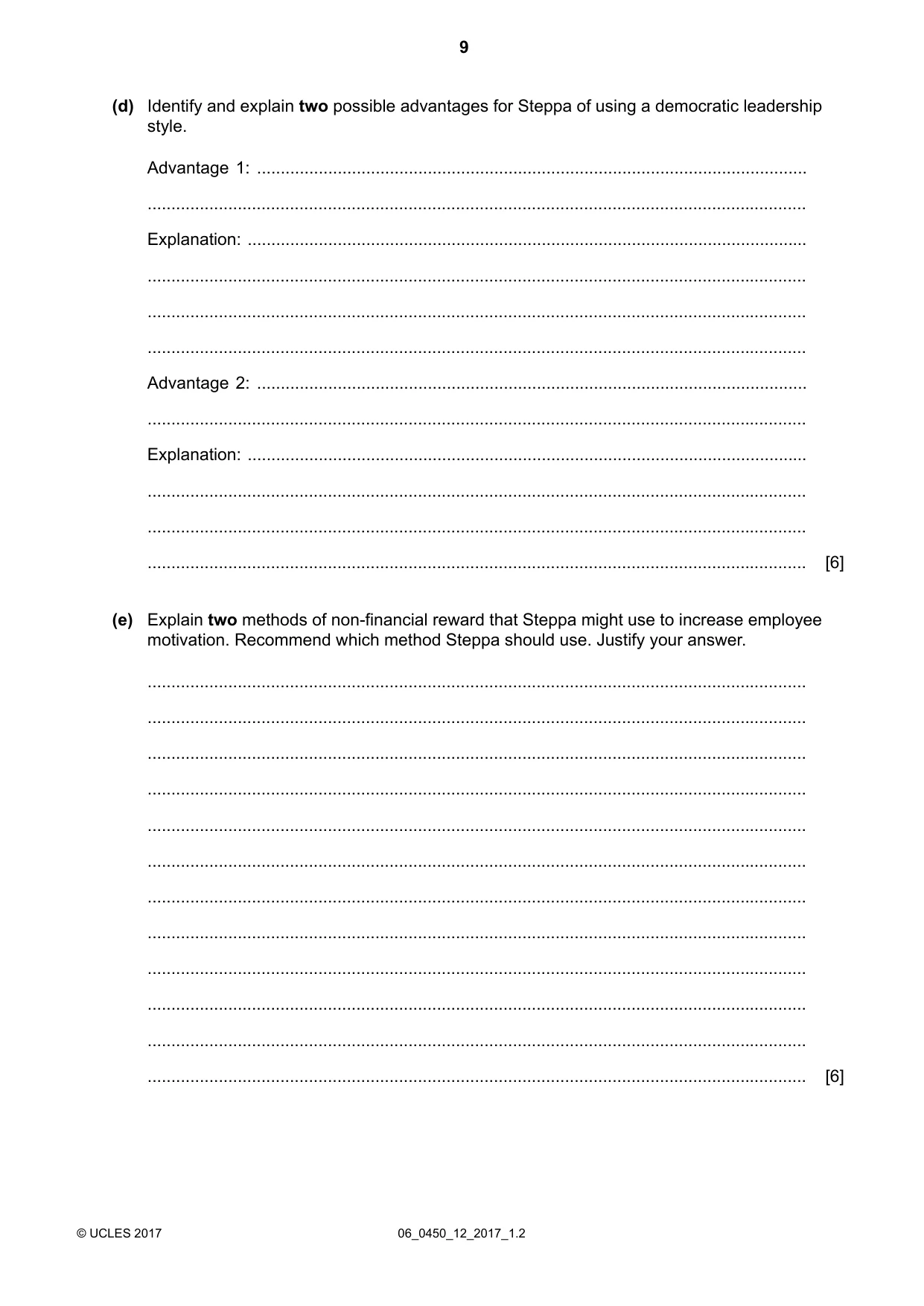 Cambridge IGCSE Business Studies 0450 2017 May/June Paper 1 · Variant 2 question paper, page 9 of 12