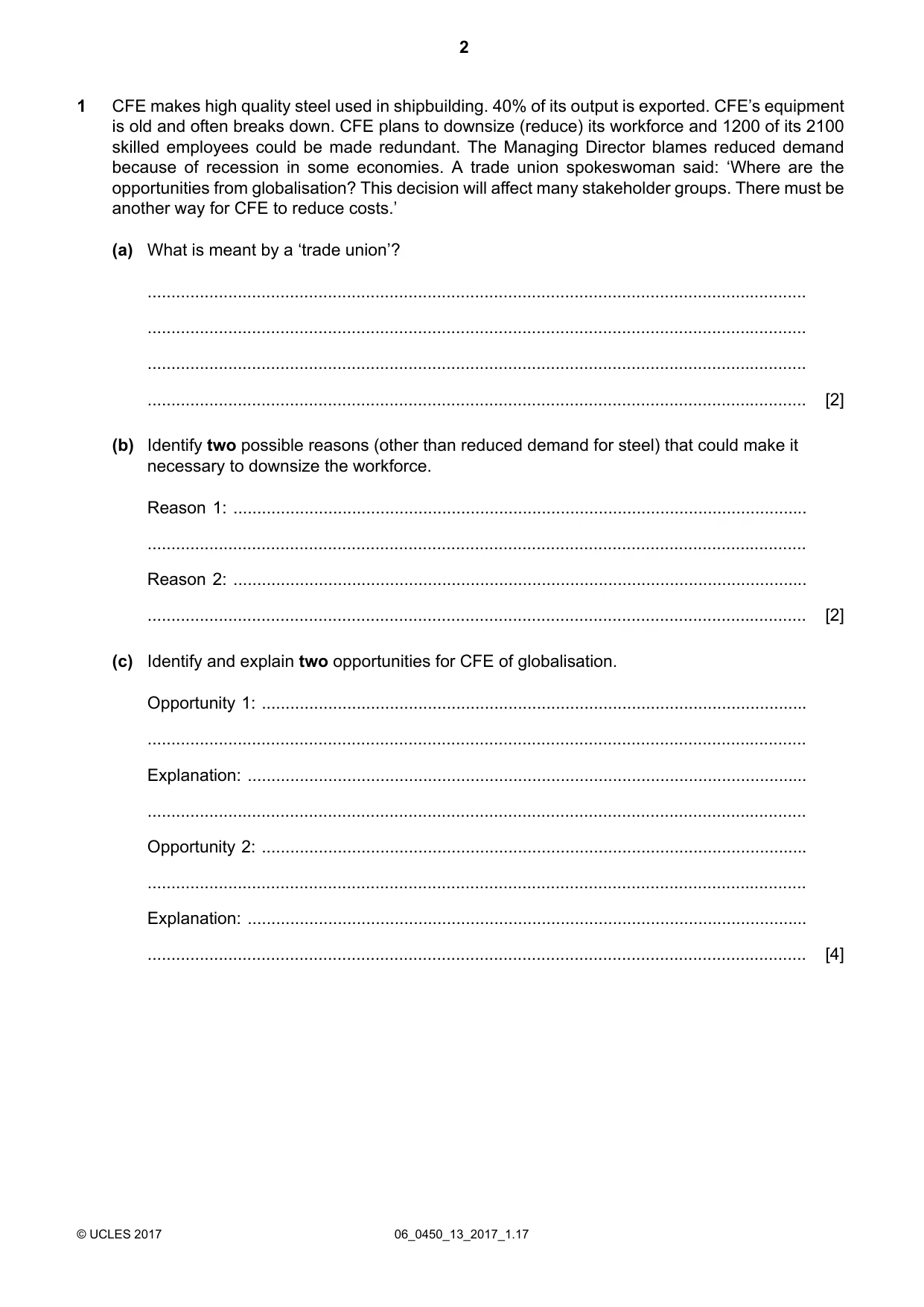 Cambridge IGCSE Business Studies 0450 2017 May/June Paper 1 · Variant 3 question paper, page 2 of 12