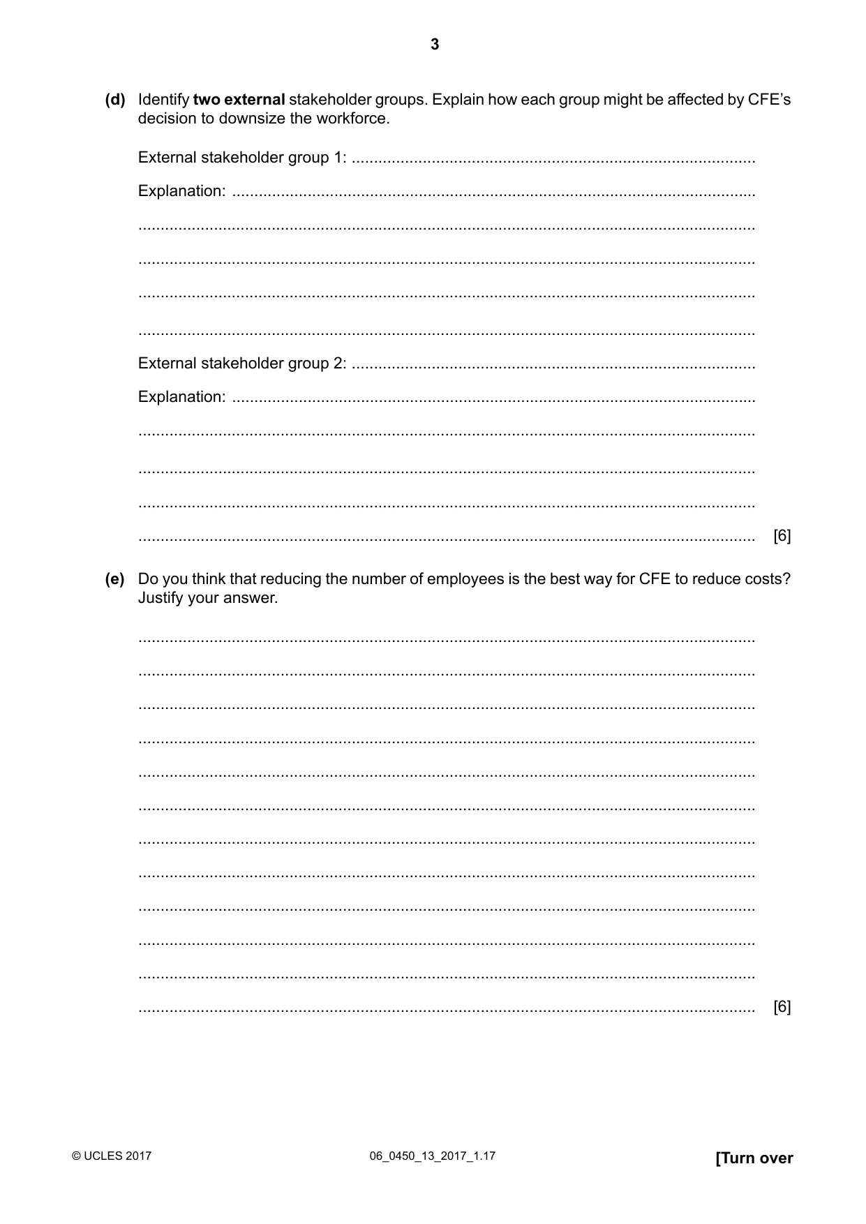 Cambridge IGCSE Business Studies 0450 2017 May/June Paper 1 · Variant 3 question paper, page 3 of 12