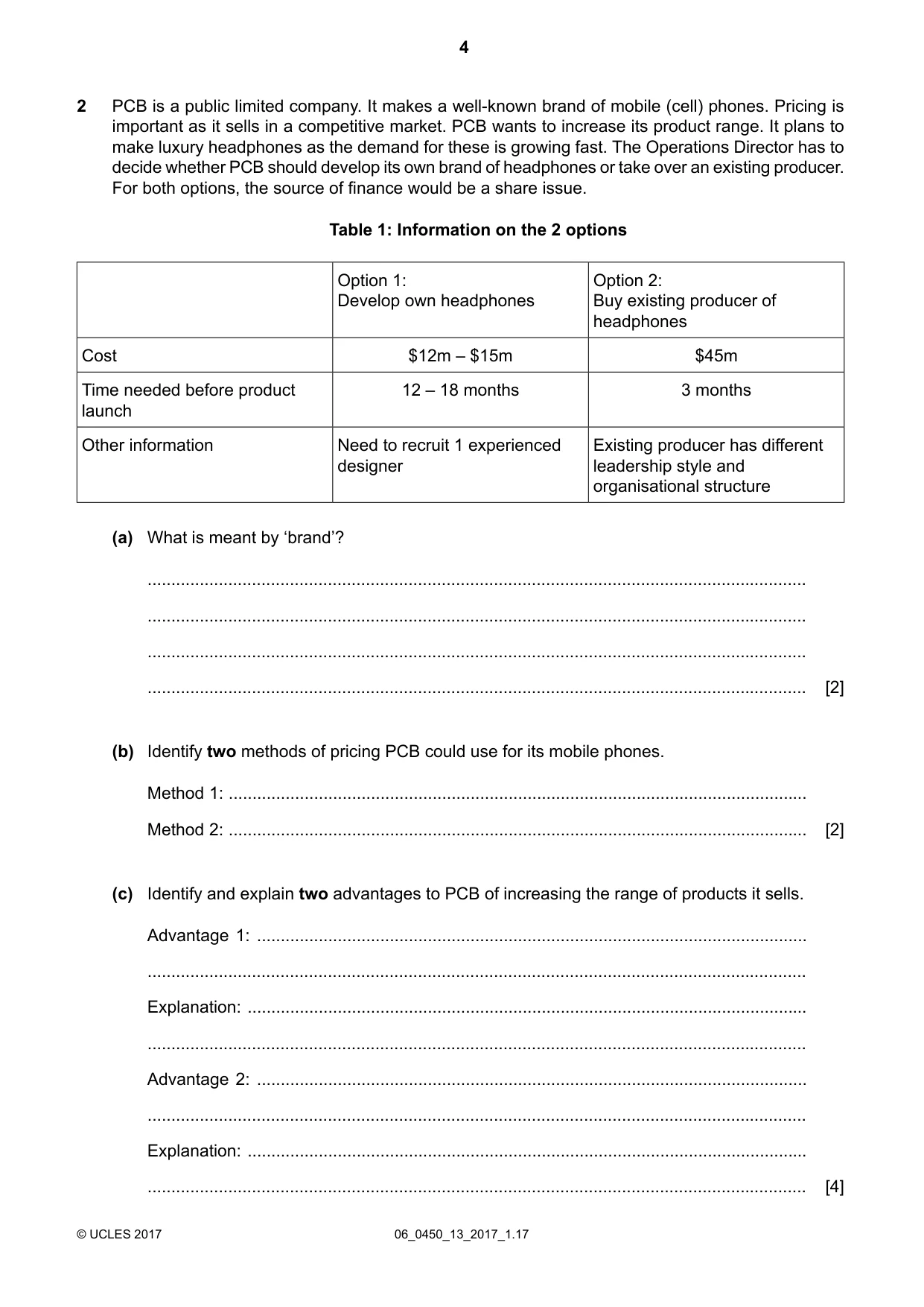 Cambridge IGCSE Business Studies 0450 2017 May/June Paper 1 · Variant 3 question paper, page 4 of 12