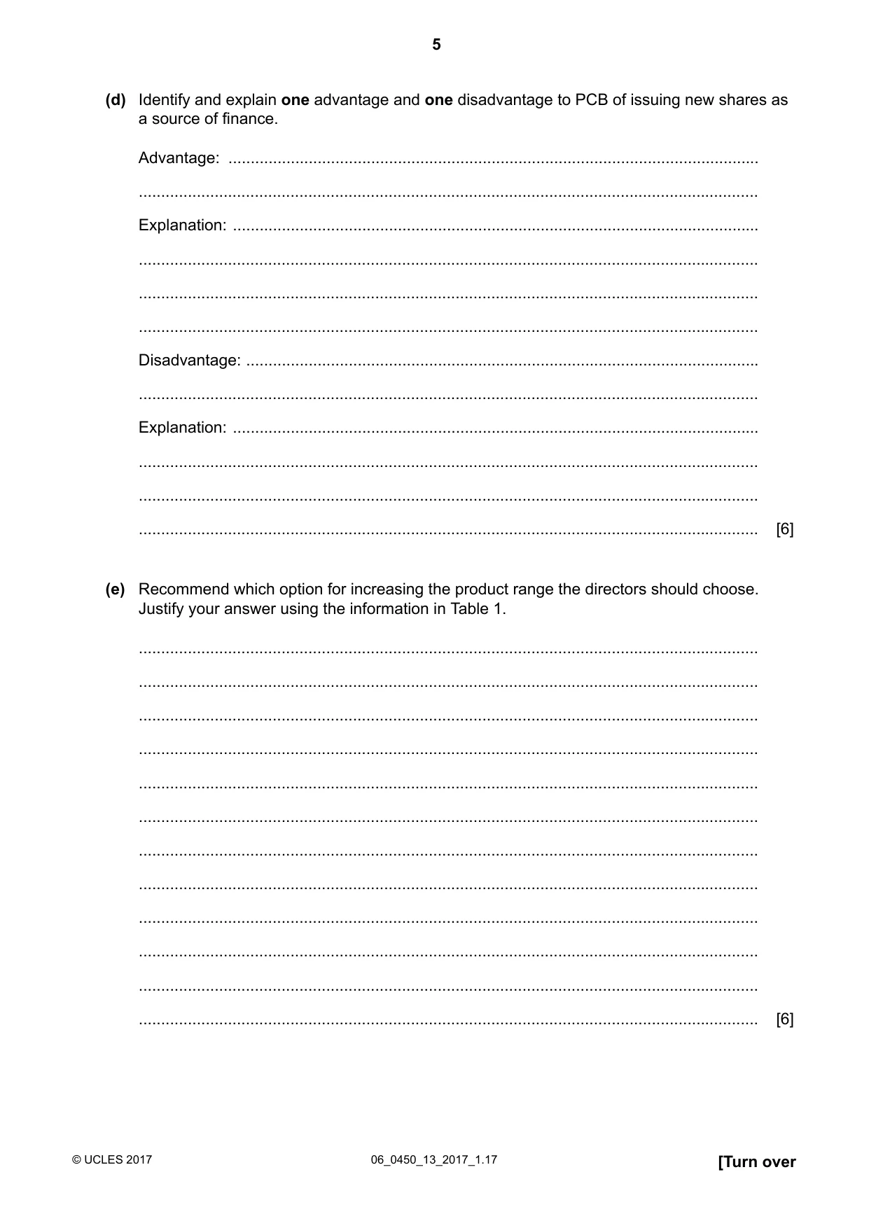 Cambridge IGCSE Business Studies 0450 2017 May/June Paper 1 · Variant 3 question paper, page 5 of 12