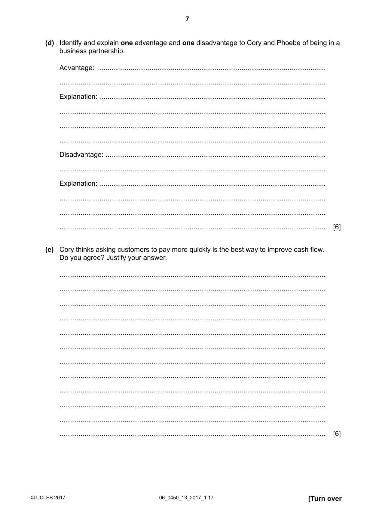 Cambridge IGCSE Business Studies 0450 2017 May/June Paper 1 · Variant 3 question paper, page 7 of 12