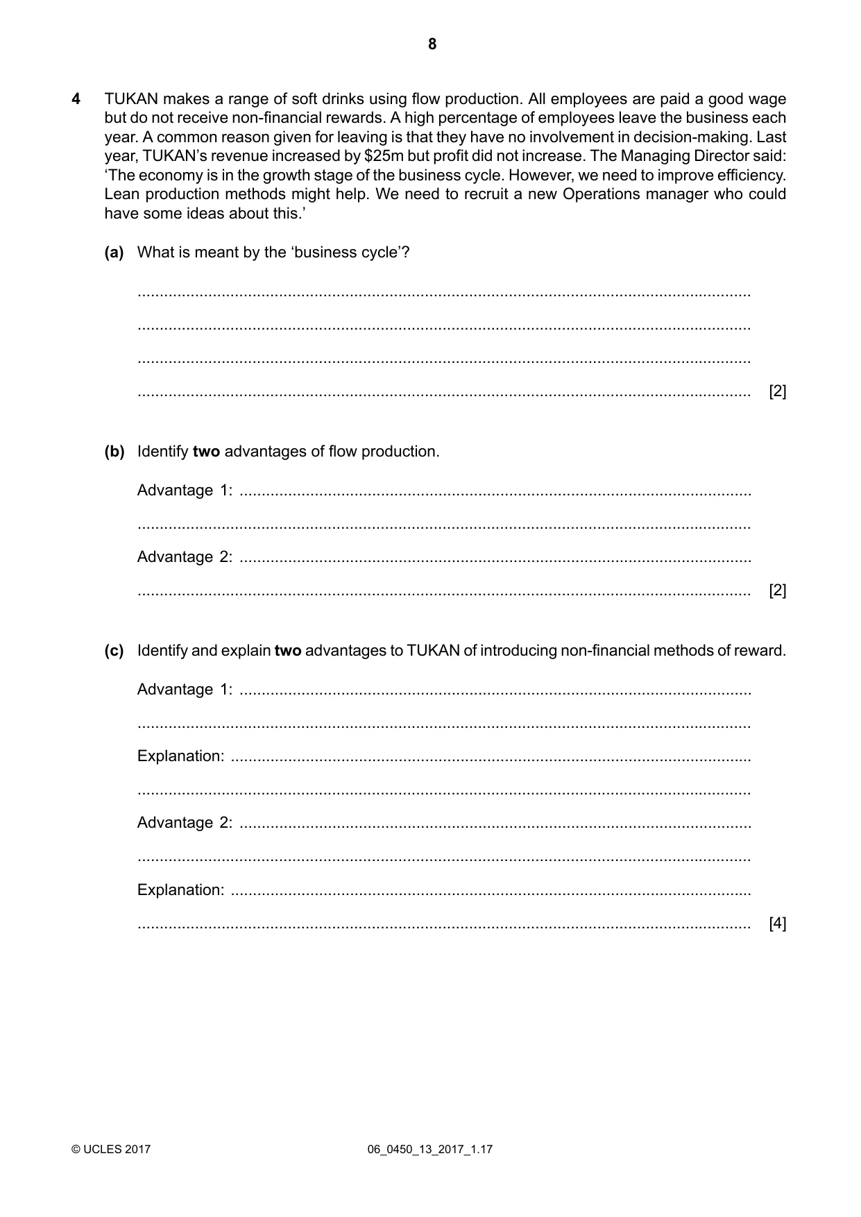 Cambridge IGCSE Business Studies 0450 2017 May/June Paper 1 · Variant 3 question paper, page 8 of 12