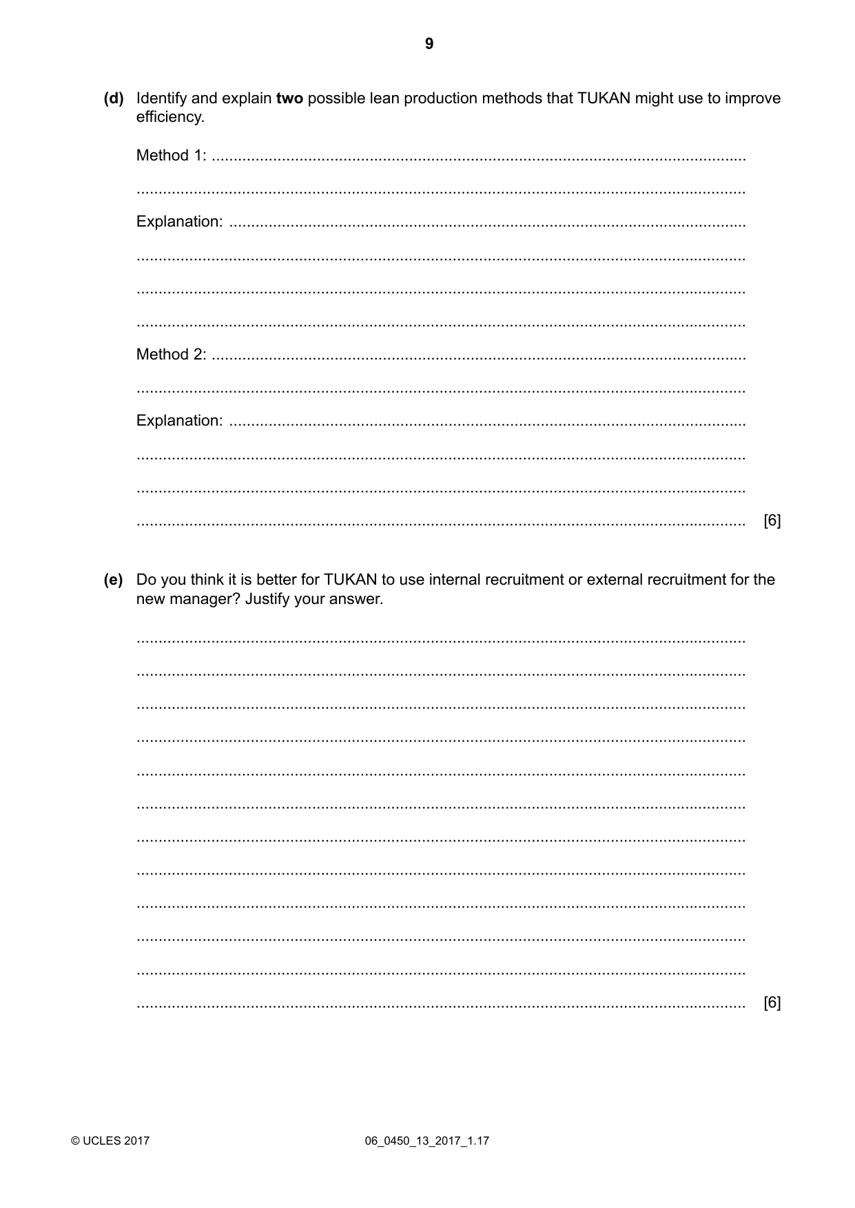 Cambridge IGCSE Business Studies 0450 2017 May/June Paper 1 · Variant 3 question paper, page 9 of 12