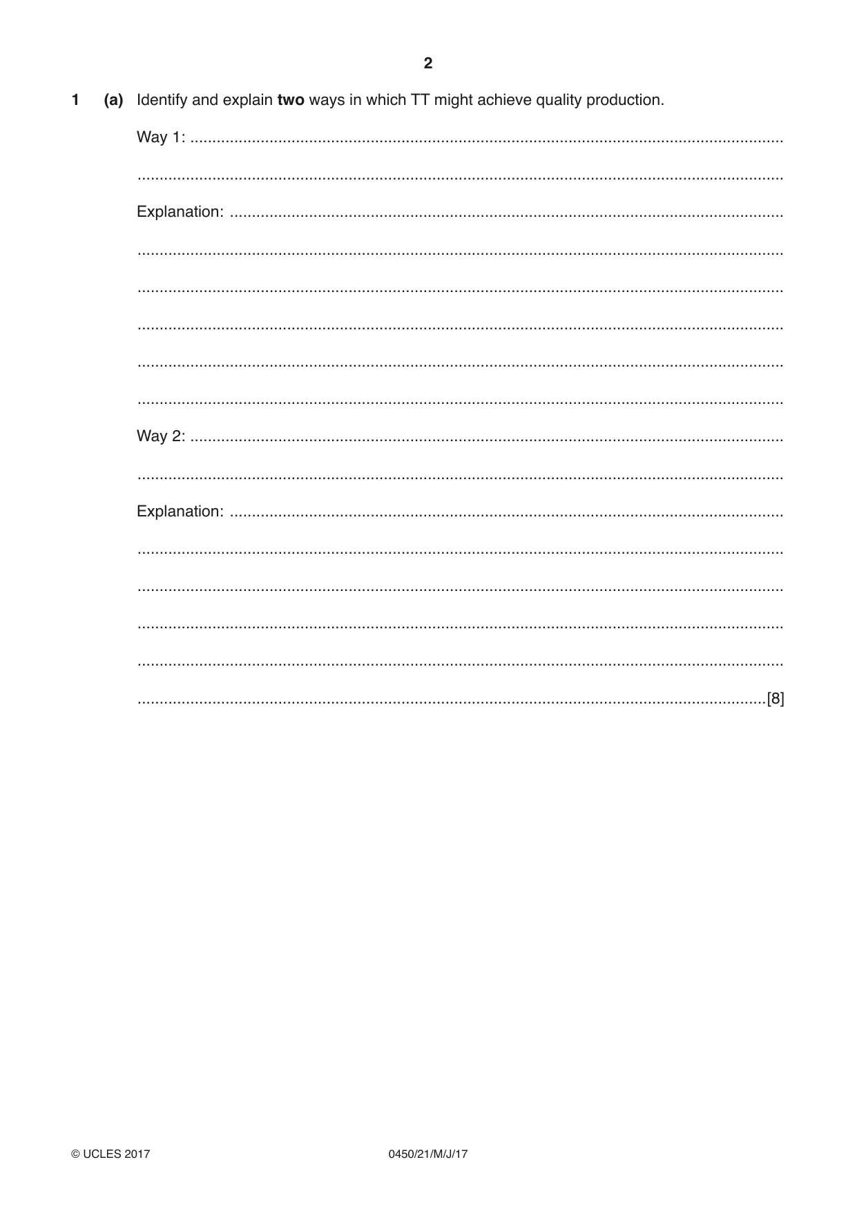 Cambridge IGCSE Business Studies 0450 2017 May/June Paper 2 · Variant 1 question paper, page 2 of 12
