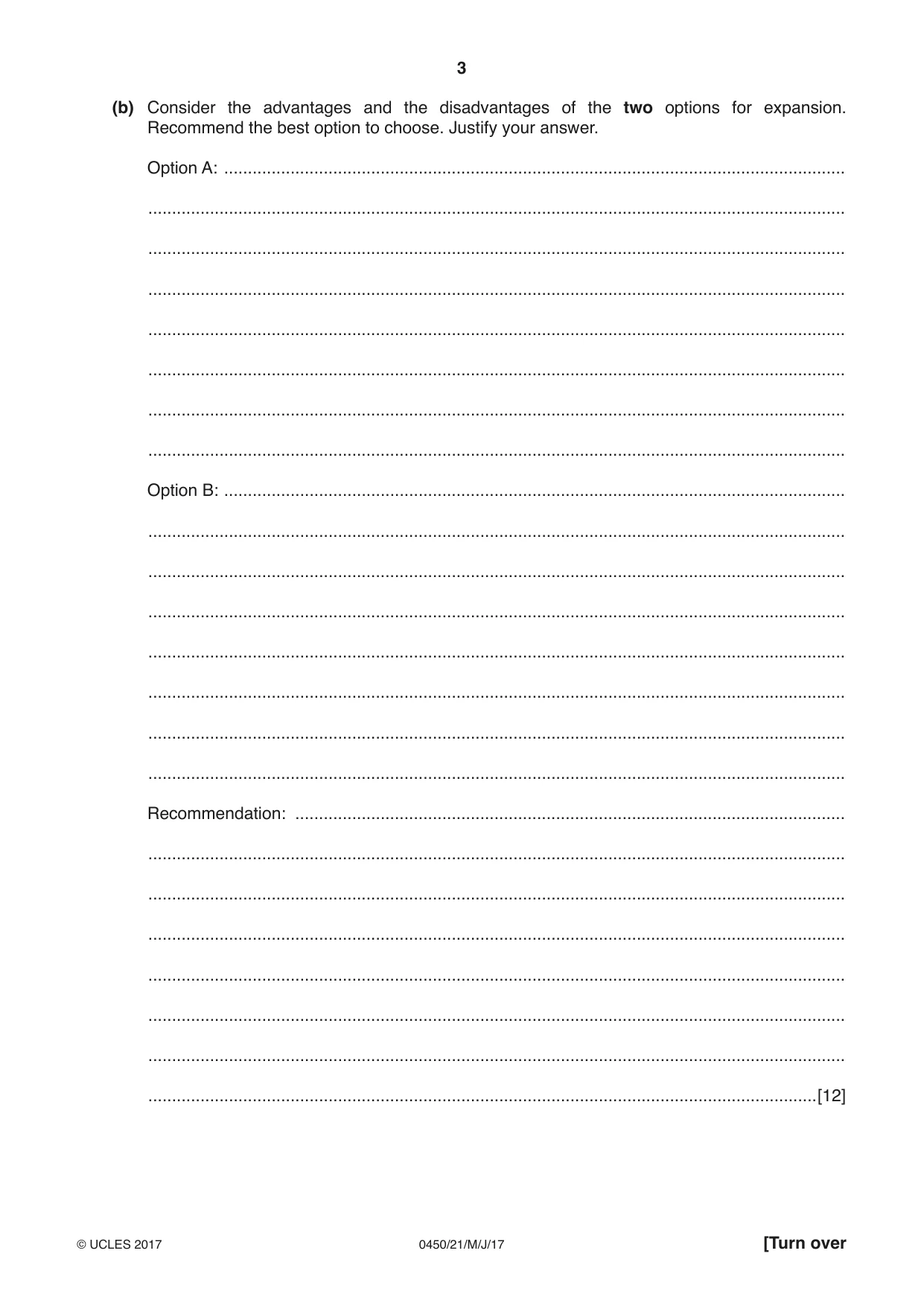 Cambridge IGCSE Business Studies 0450 2017 May/June Paper 2 · Variant 1 question paper, page 3 of 12