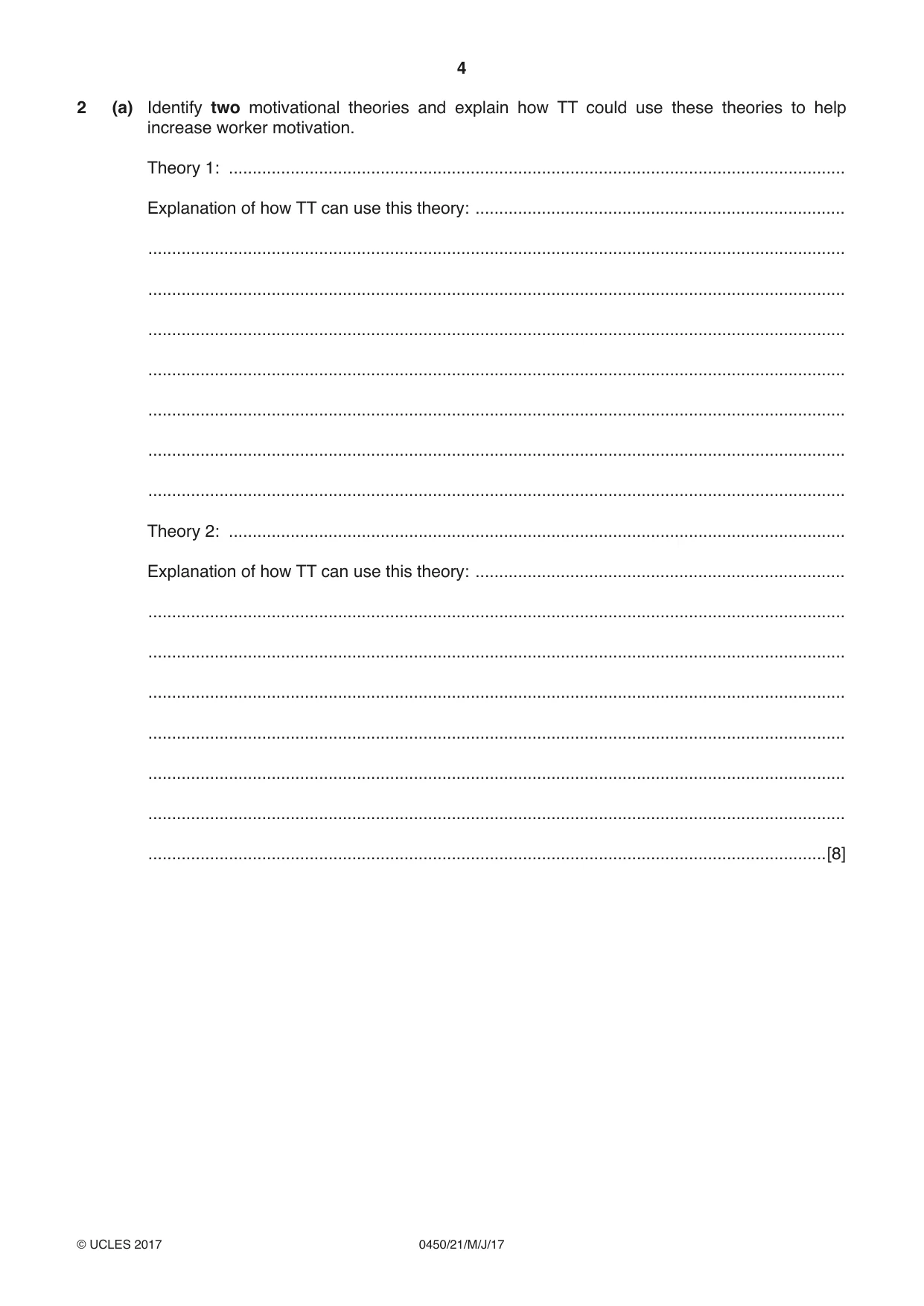 Cambridge IGCSE Business Studies 0450 2017 May/June Paper 2 · Variant 1 question paper, page 4 of 12