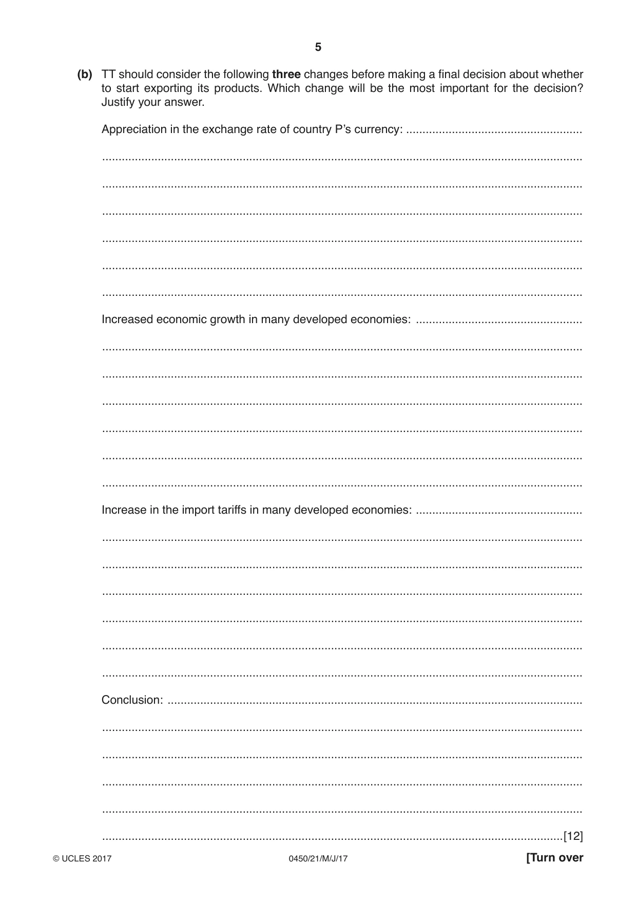 Cambridge IGCSE Business Studies 0450 2017 May/June Paper 2 · Variant 1 question paper, page 5 of 12