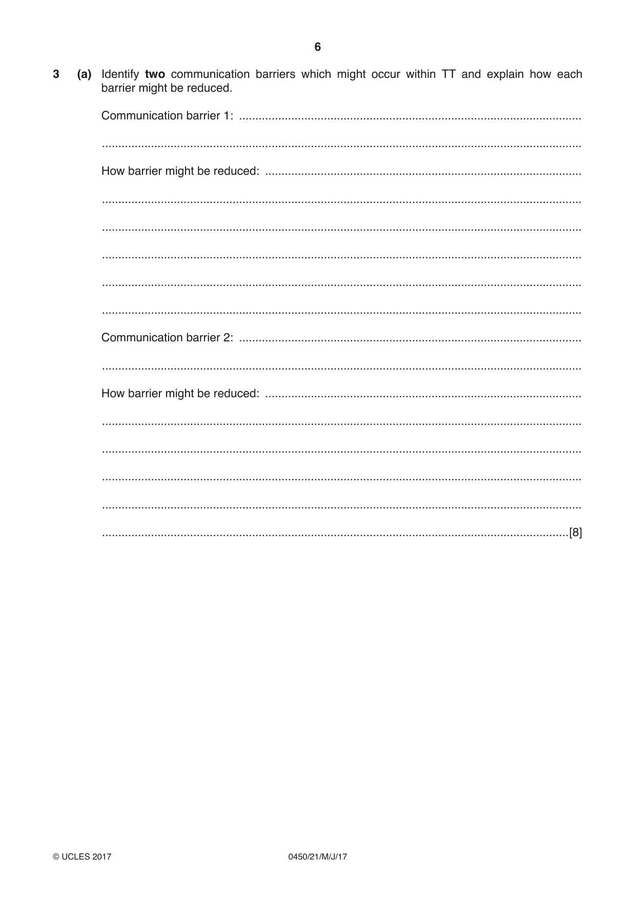 Cambridge IGCSE Business Studies 0450 2017 May/June Paper 2 · Variant 1 question paper, page 6 of 12