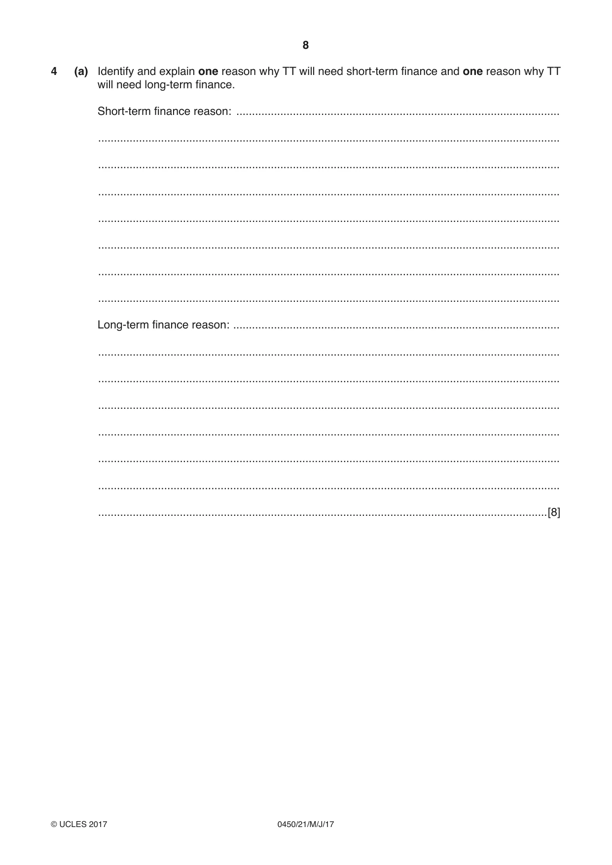 Cambridge IGCSE Business Studies 0450 2017 May/June Paper 2 · Variant 1 question paper, page 8 of 12