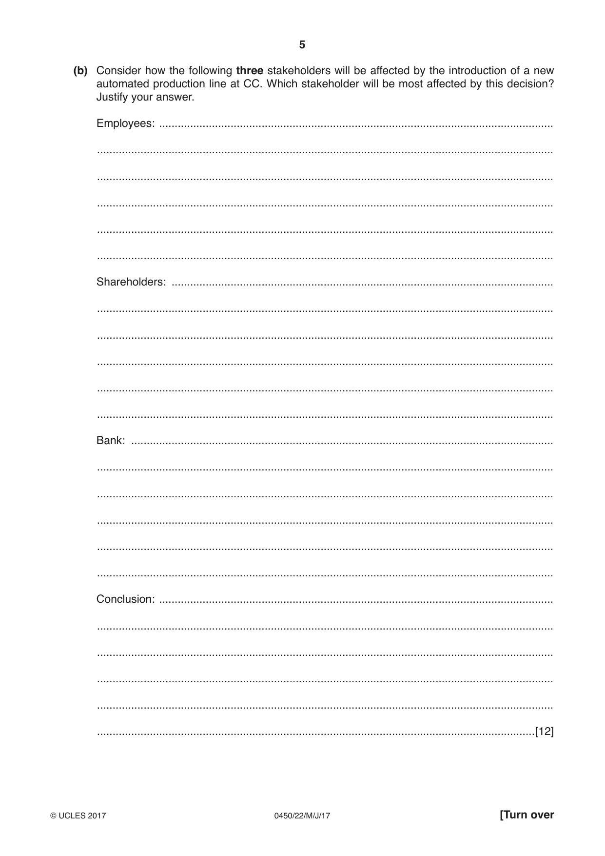 Cambridge IGCSE Business Studies 0450 2017 May/June Paper 2 · Variant 2 question paper, page 5 of 12