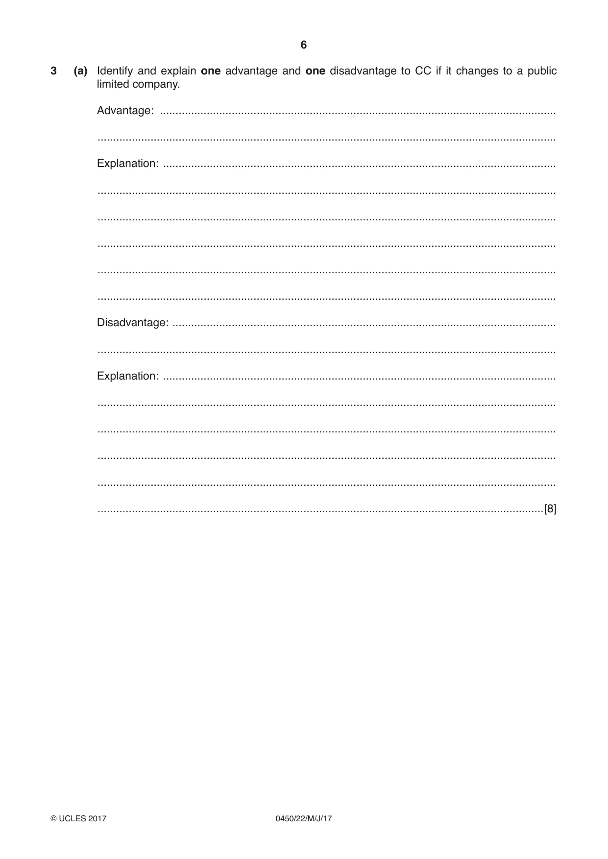 Cambridge IGCSE Business Studies 0450 2017 May/June Paper 2 · Variant 2 question paper, page 6 of 12