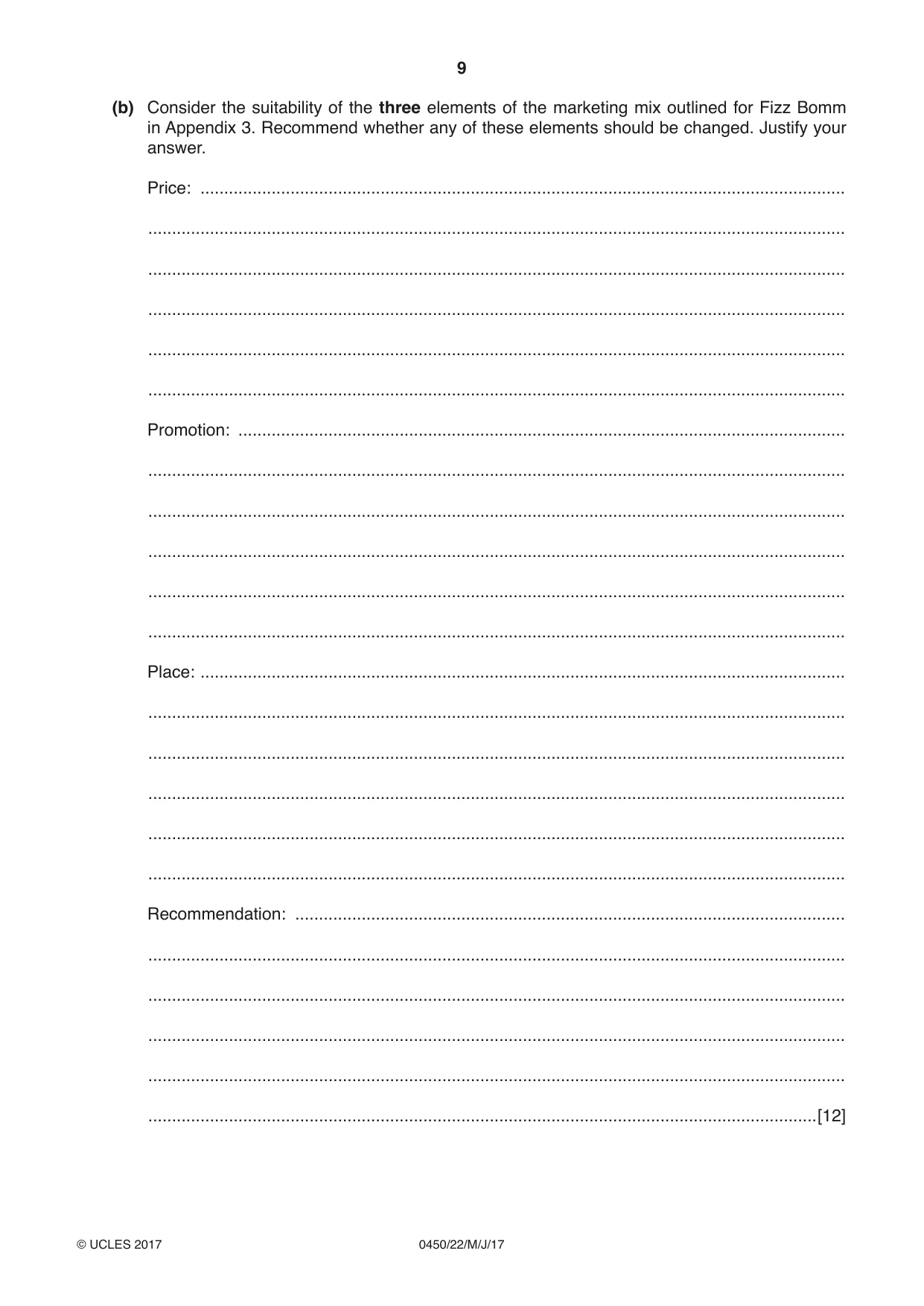 Cambridge IGCSE Business Studies 0450 2017 May/June Paper 2 · Variant 2 question paper, page 9 of 12