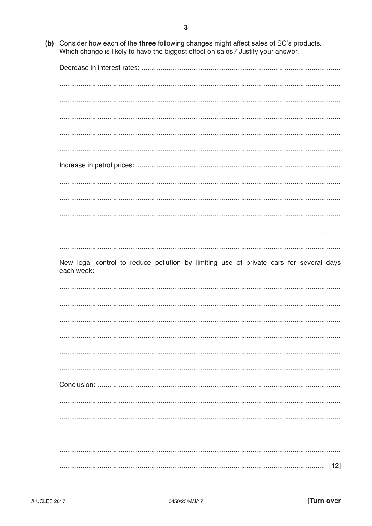 Cambridge IGCSE Business Studies 0450 2017 May/June Paper 2 · Variant 3 question paper, page 3 of 12