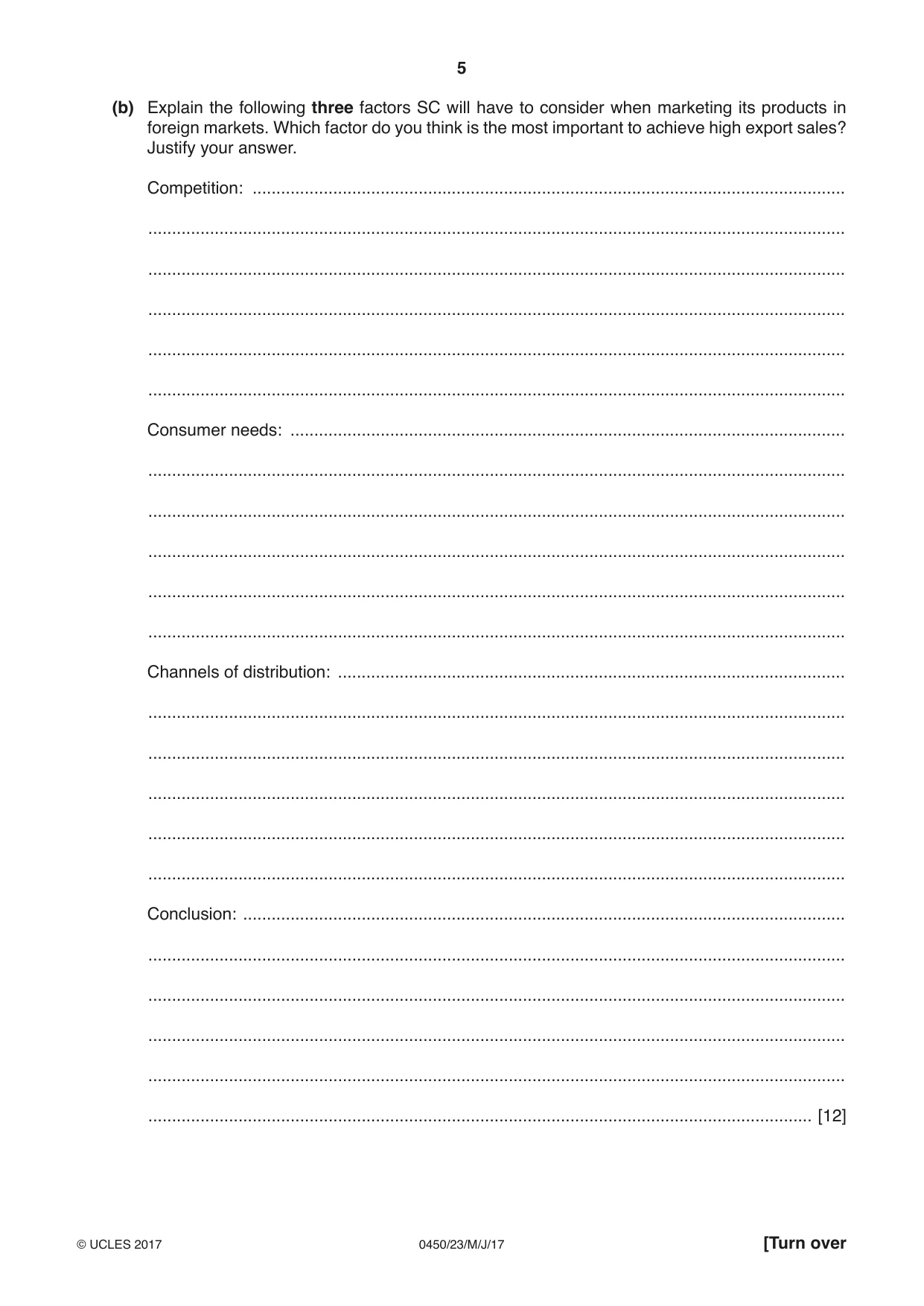 Cambridge IGCSE Business Studies 0450 2017 May/June Paper 2 · Variant 3 question paper, page 5 of 12