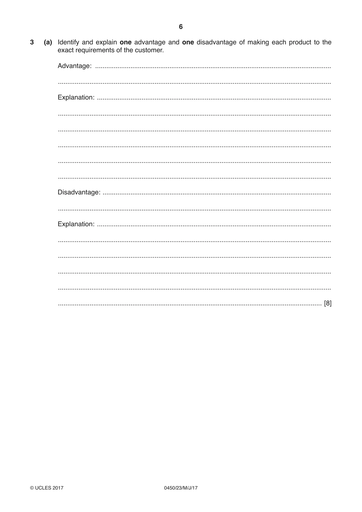 Cambridge IGCSE Business Studies 0450 2017 May/June Paper 2 · Variant 3 question paper, page 6 of 12