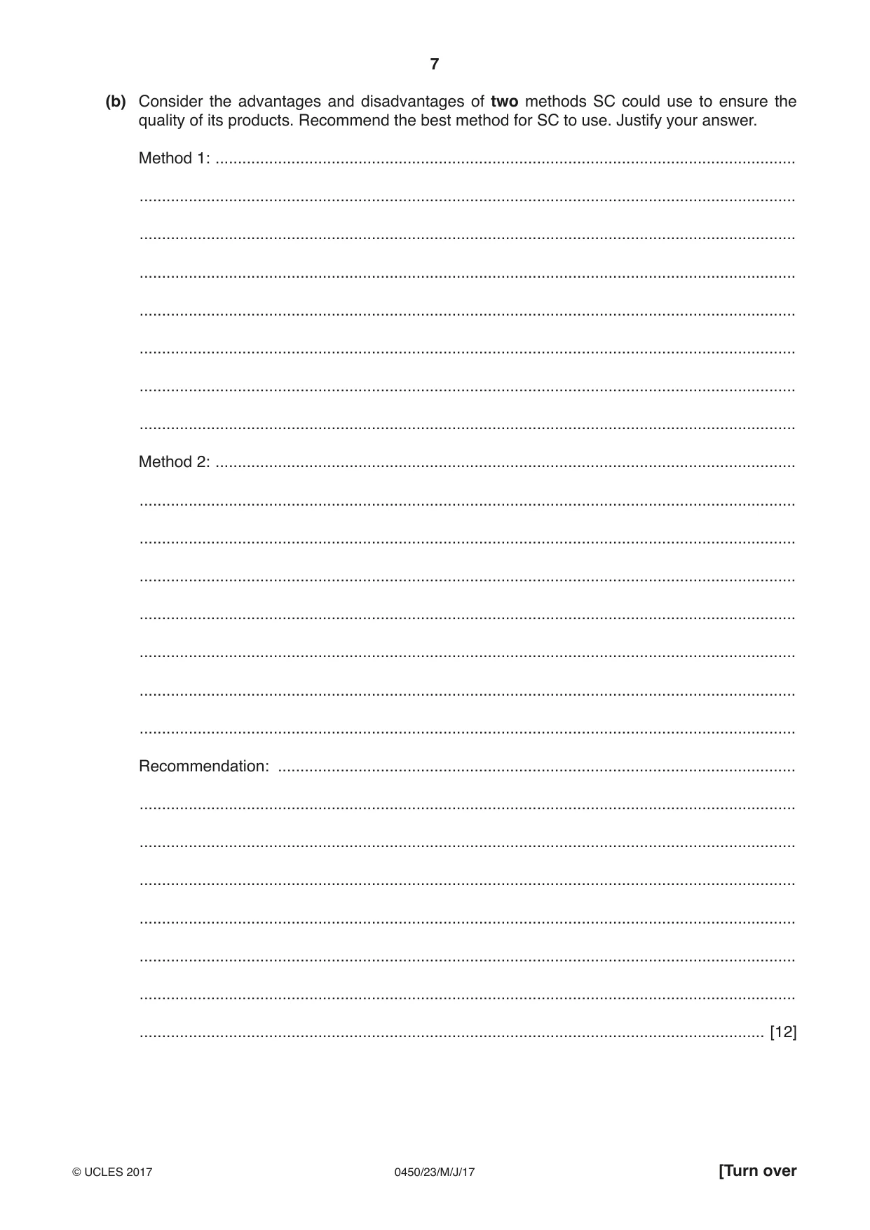 Cambridge IGCSE Business Studies 0450 2017 May/June Paper 2 · Variant 3 question paper, page 7 of 12