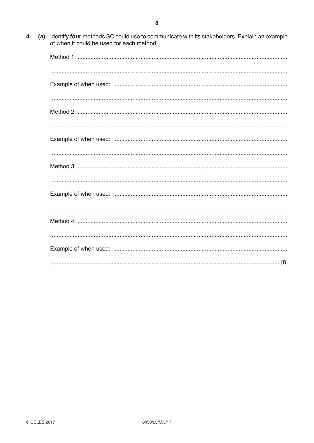 Cambridge IGCSE Business Studies 0450 2017 May/June Paper 2 · Variant 3 question paper, page 8 of 12