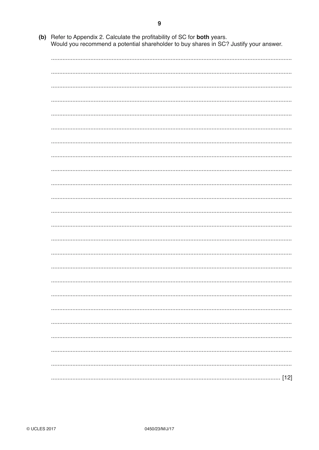 Cambridge IGCSE Business Studies 0450 2017 May/June Paper 2 · Variant 3 question paper, page 9 of 12