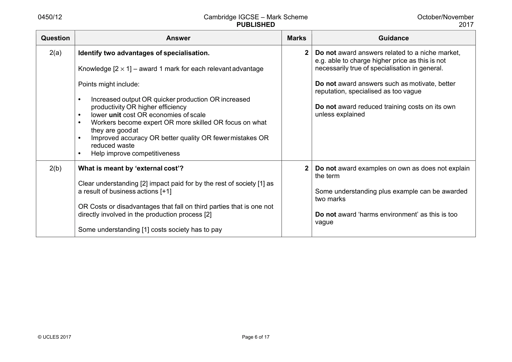 Mark scheme, page 6 of 17