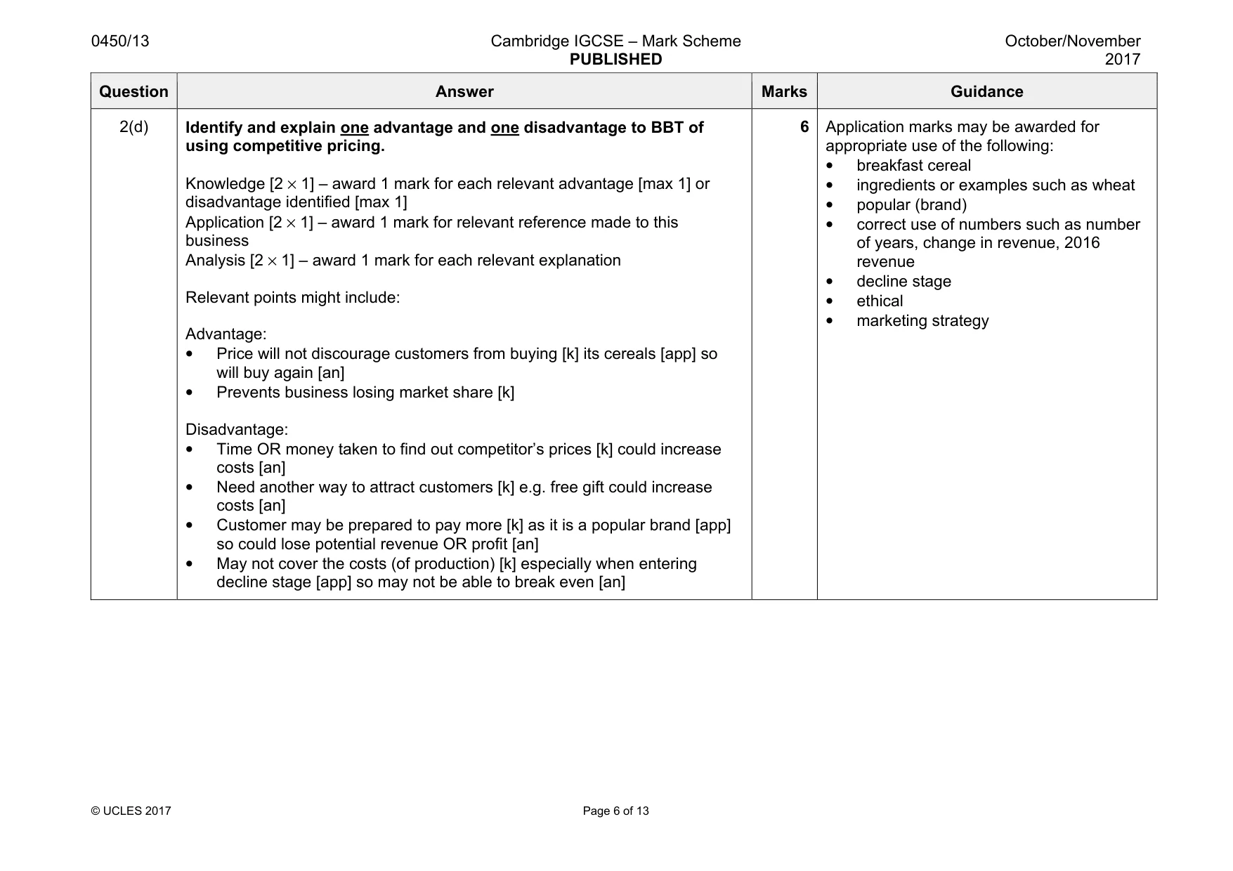 Mark scheme, page 6 of 13