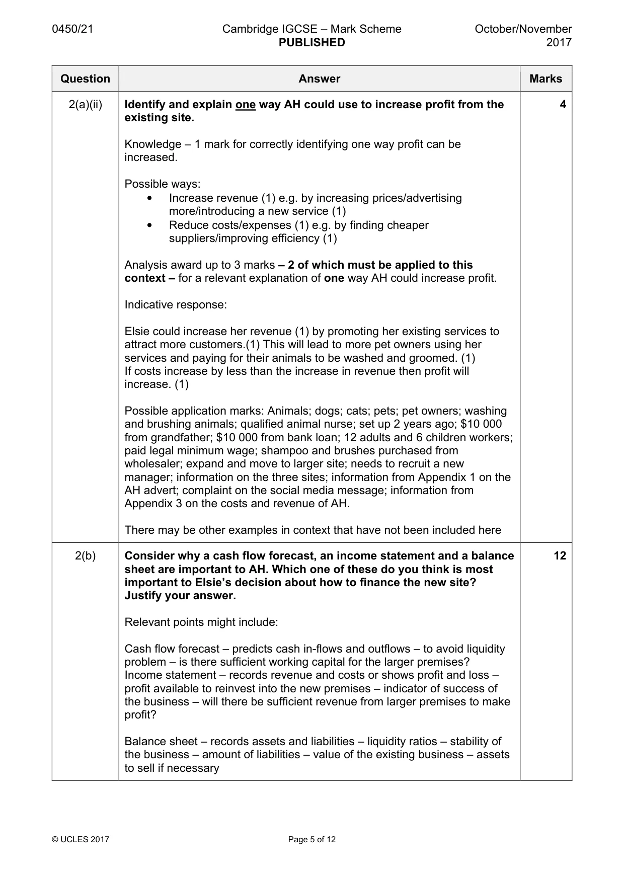 Mark scheme, page 5 of 12