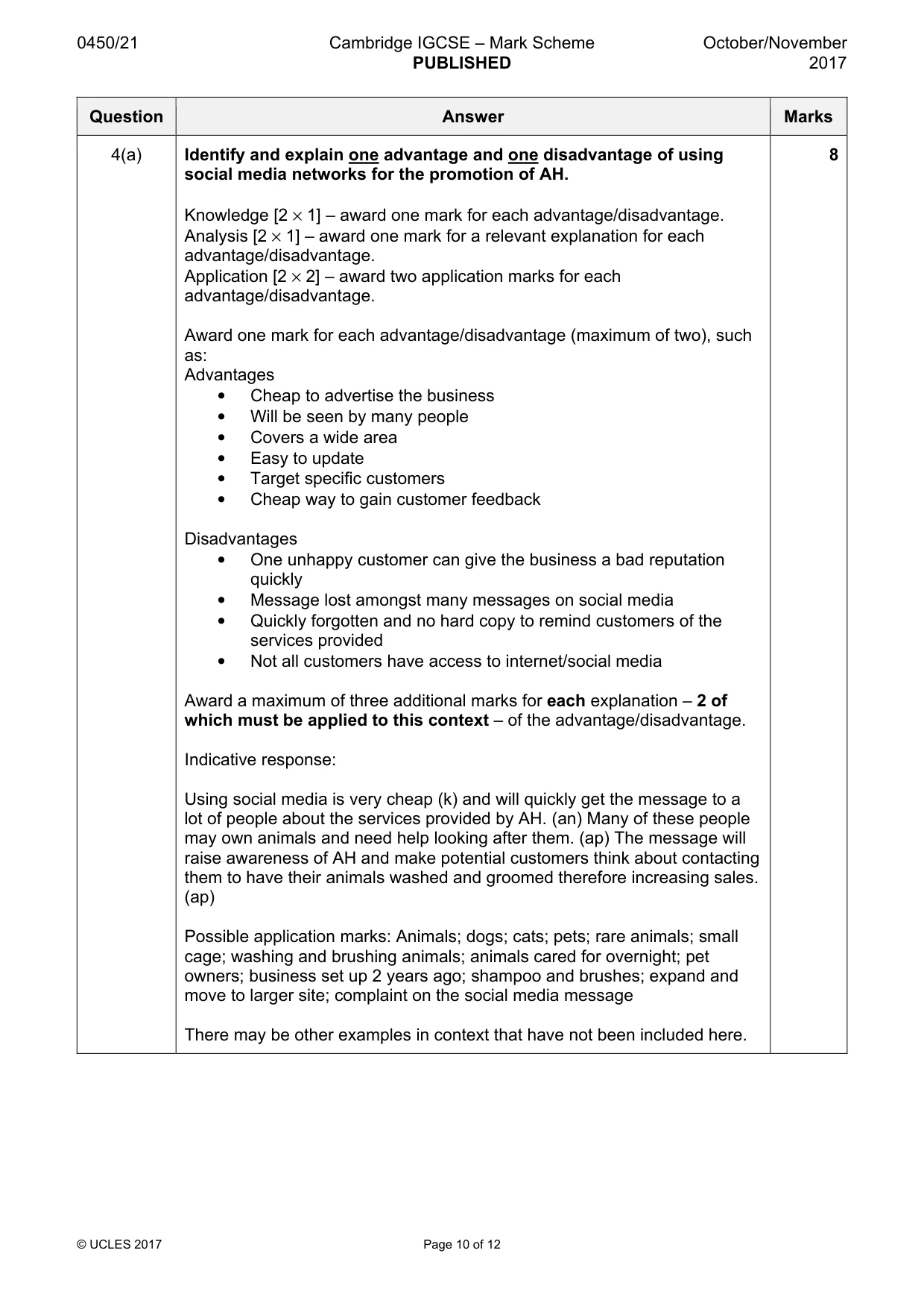 Mark scheme, page 10 of 12