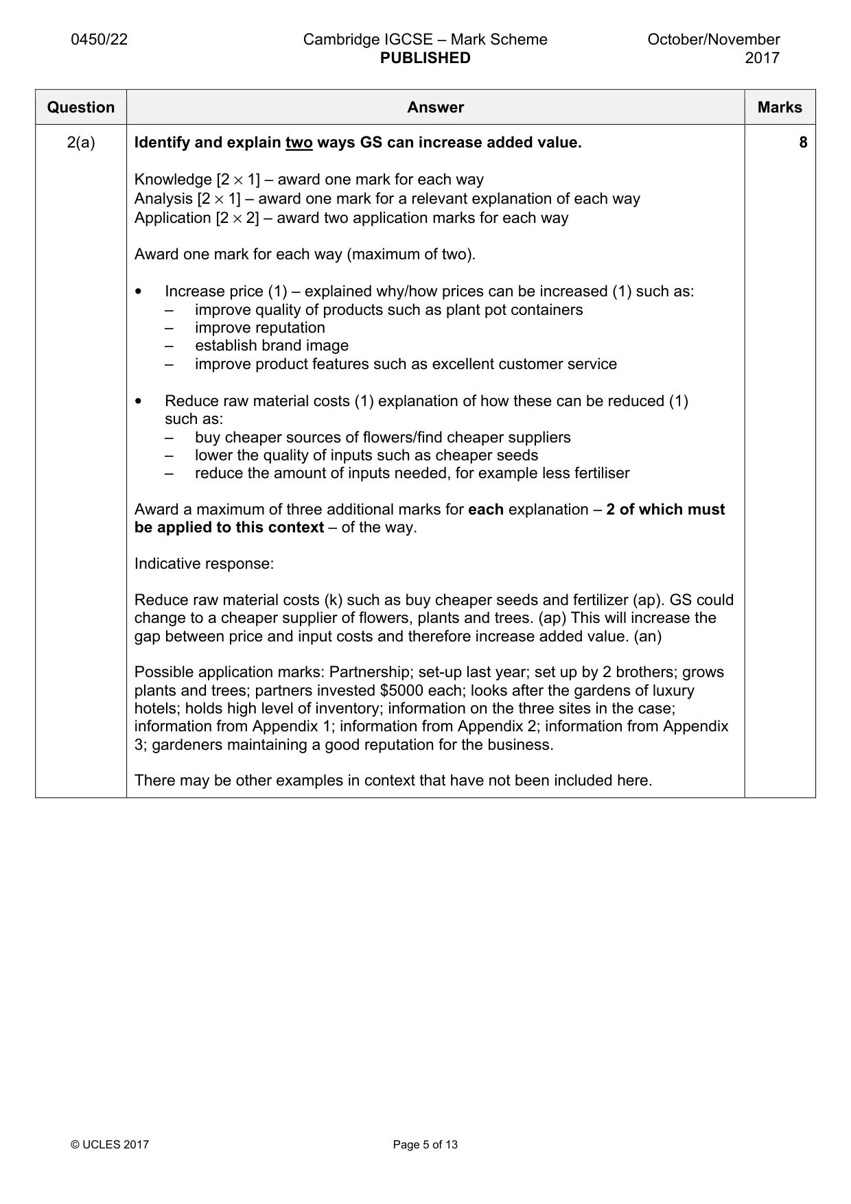 Mark scheme, page 5 of 13