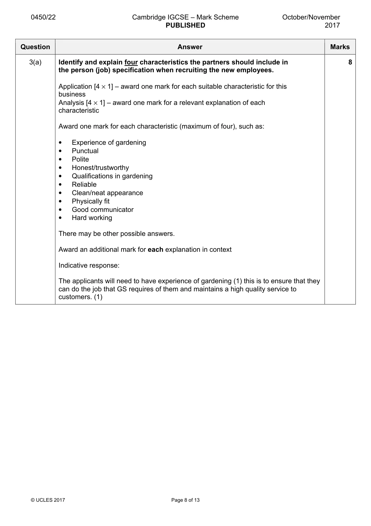 Mark scheme, page 8 of 13