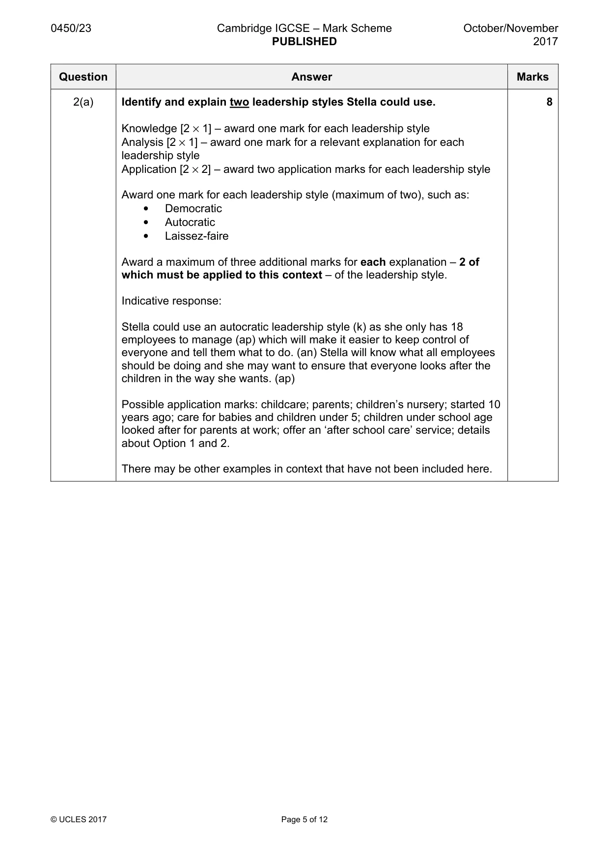 Mark scheme, page 5 of 12