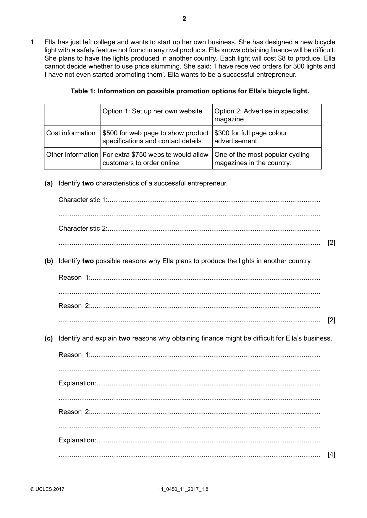 Cambridge IGCSE Business Studies 0450 2017 Oct/Nov Paper 1 · Variant 1 question paper, page 2 of 12