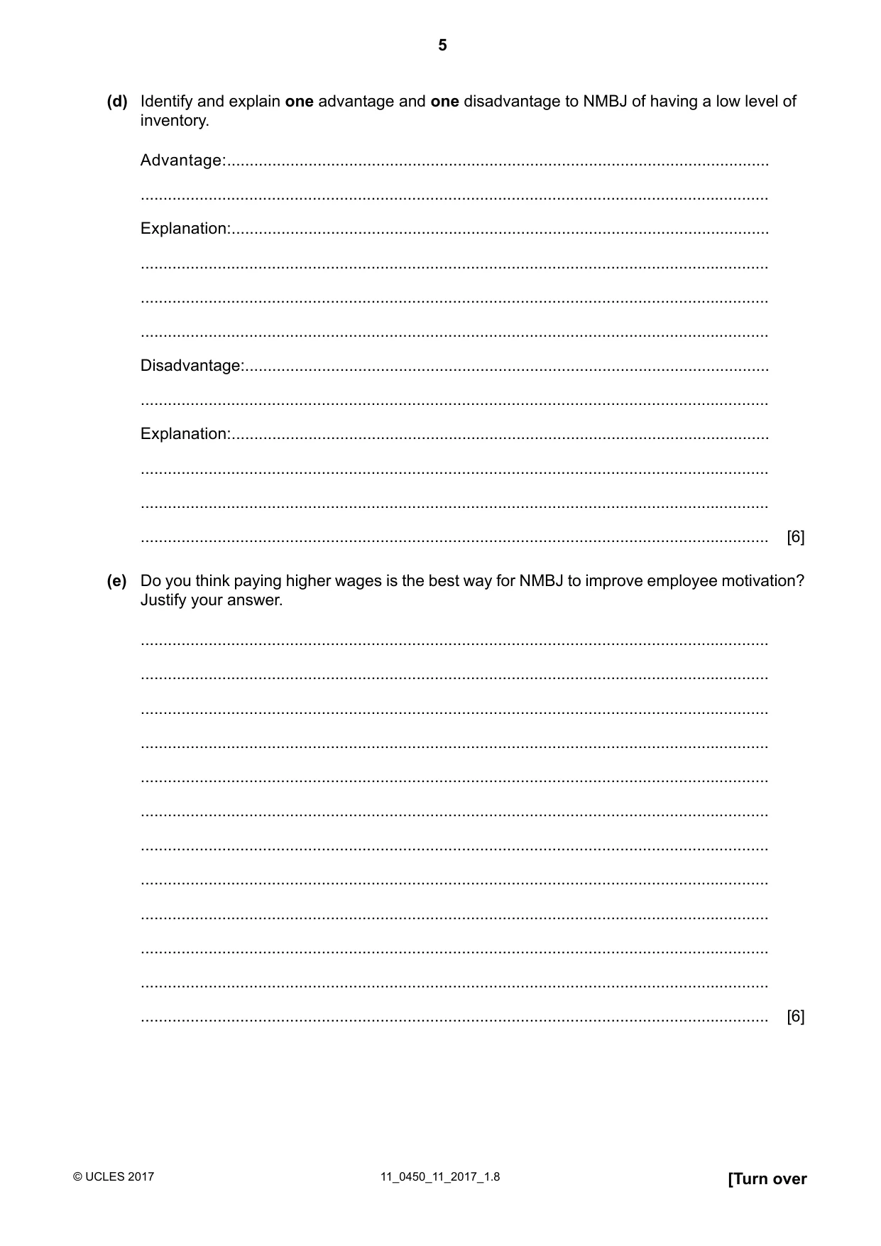 Cambridge IGCSE Business Studies 0450 2017 Oct/Nov Paper 1 · Variant 1 question paper, page 5 of 12