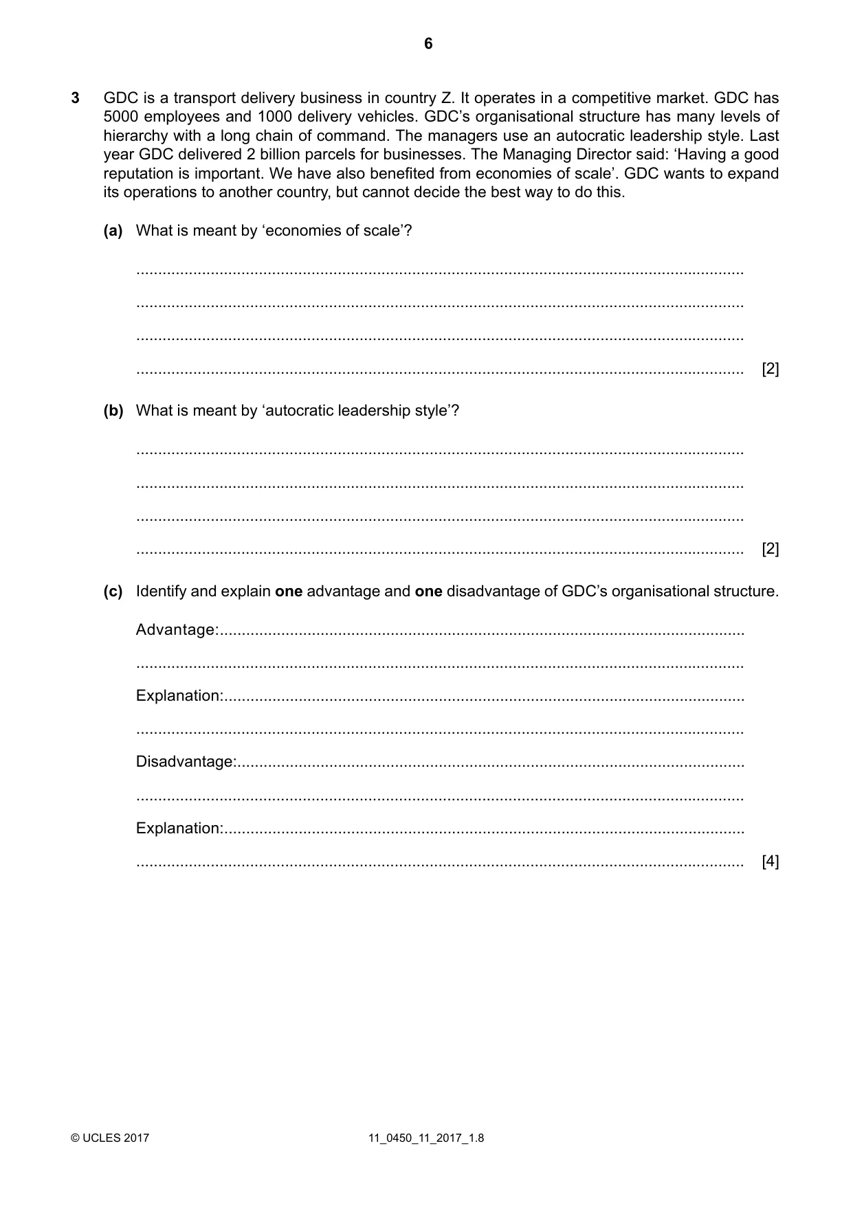 Cambridge IGCSE Business Studies 0450 2017 Oct/Nov Paper 1 · Variant 1 question paper, page 6 of 12