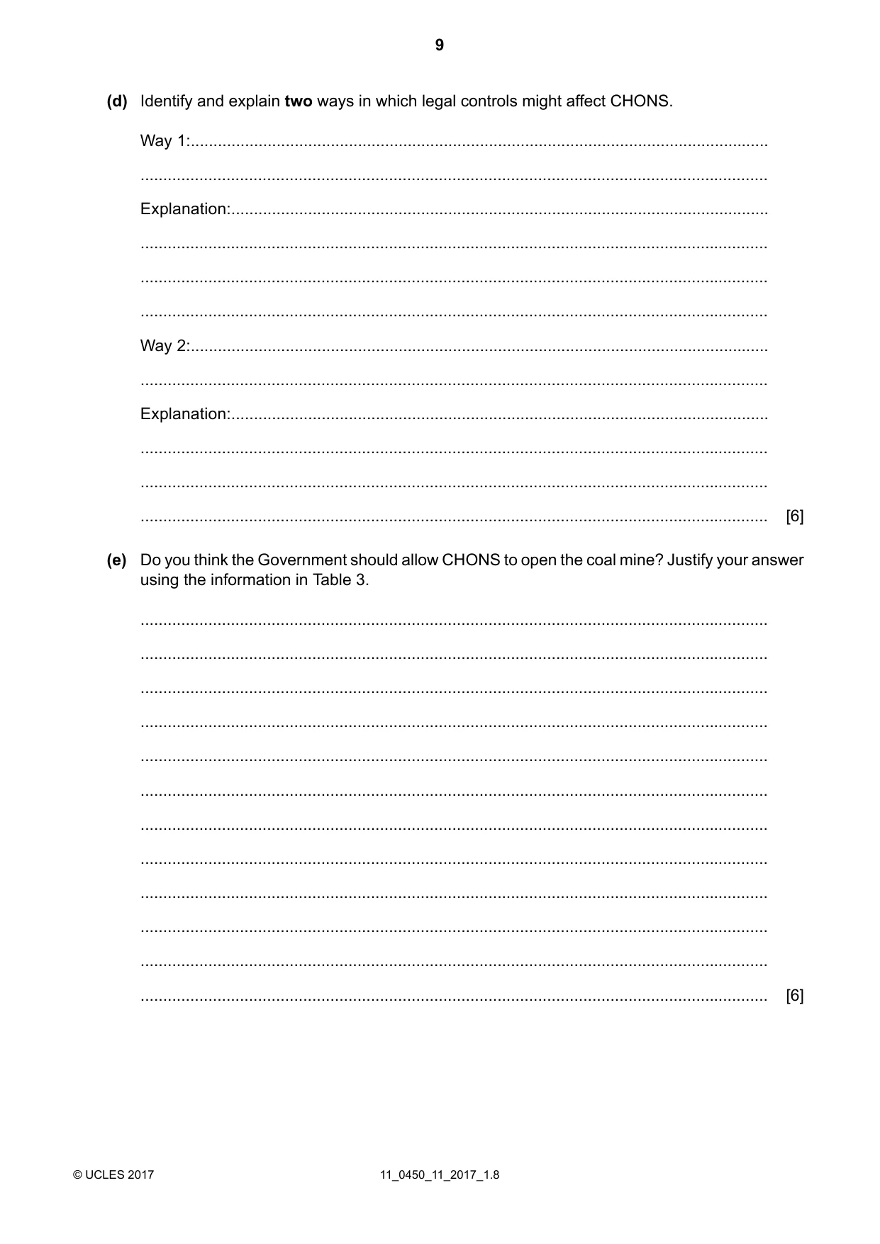 Cambridge IGCSE Business Studies 0450 2017 Oct/Nov Paper 1 · Variant 1 question paper, page 9 of 12