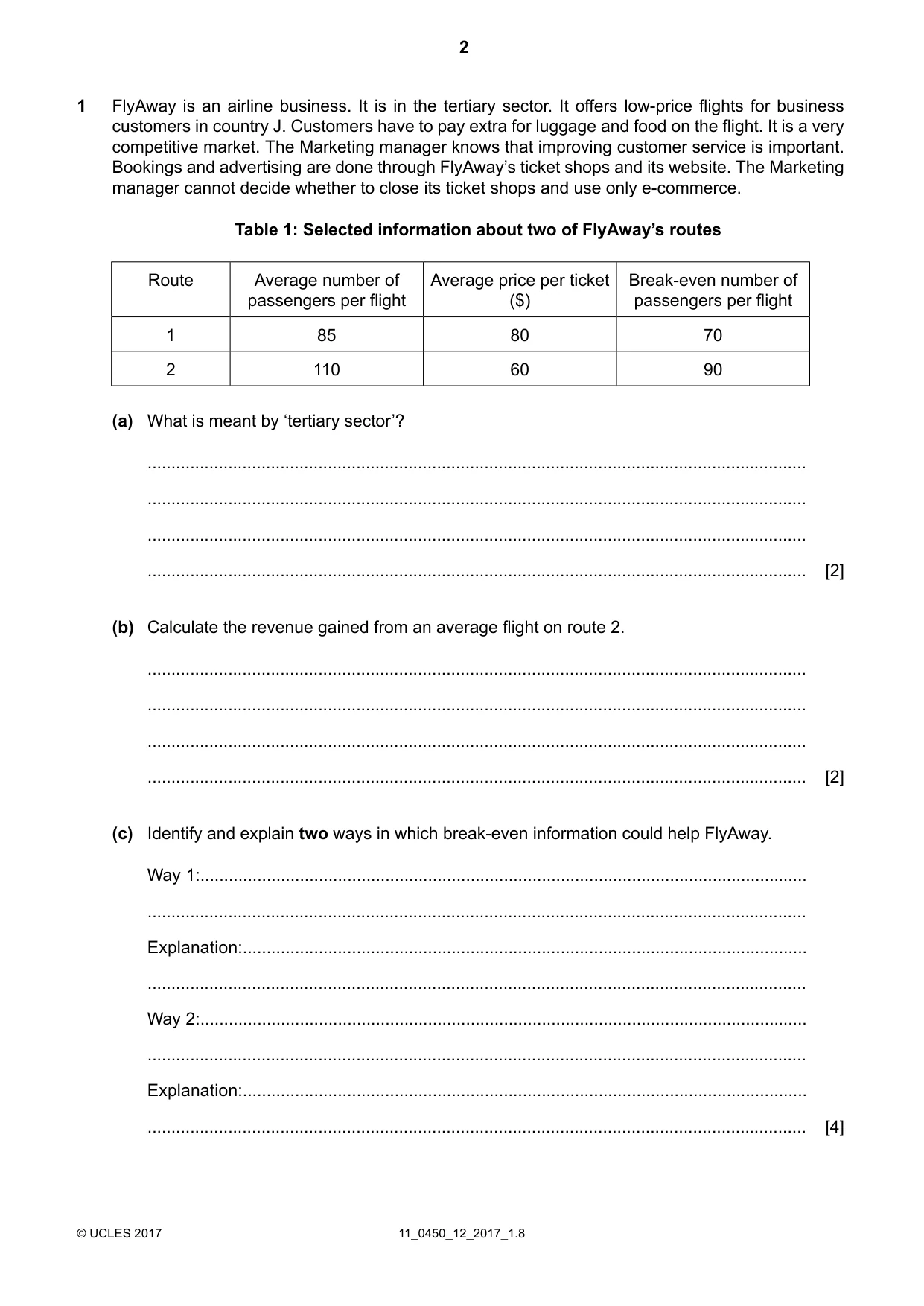 Cambridge IGCSE Business Studies 0450 2017 Oct/Nov Paper 1 · Variant 2 question paper, page 2 of 12