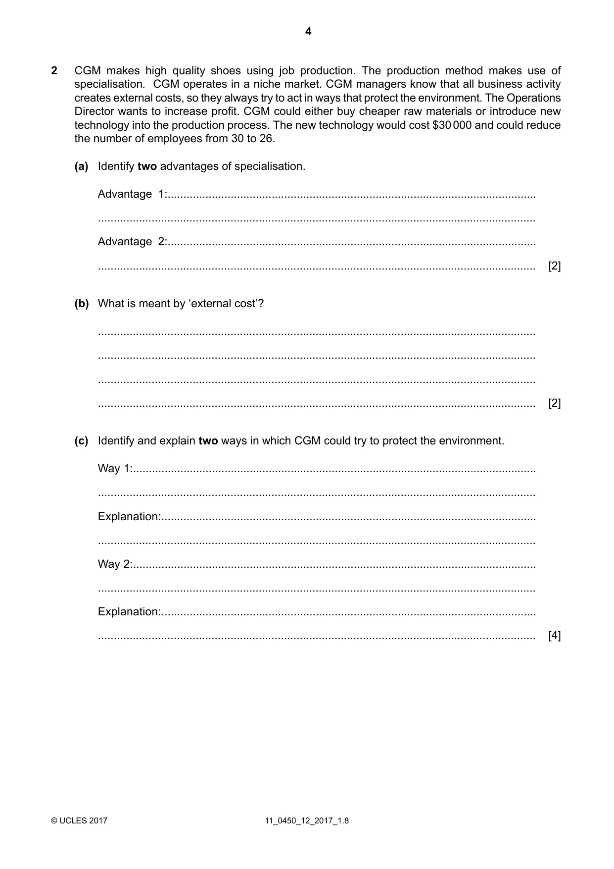 Cambridge IGCSE Business Studies 0450 2017 Oct/Nov Paper 1 · Variant 2 question paper, page 4 of 12