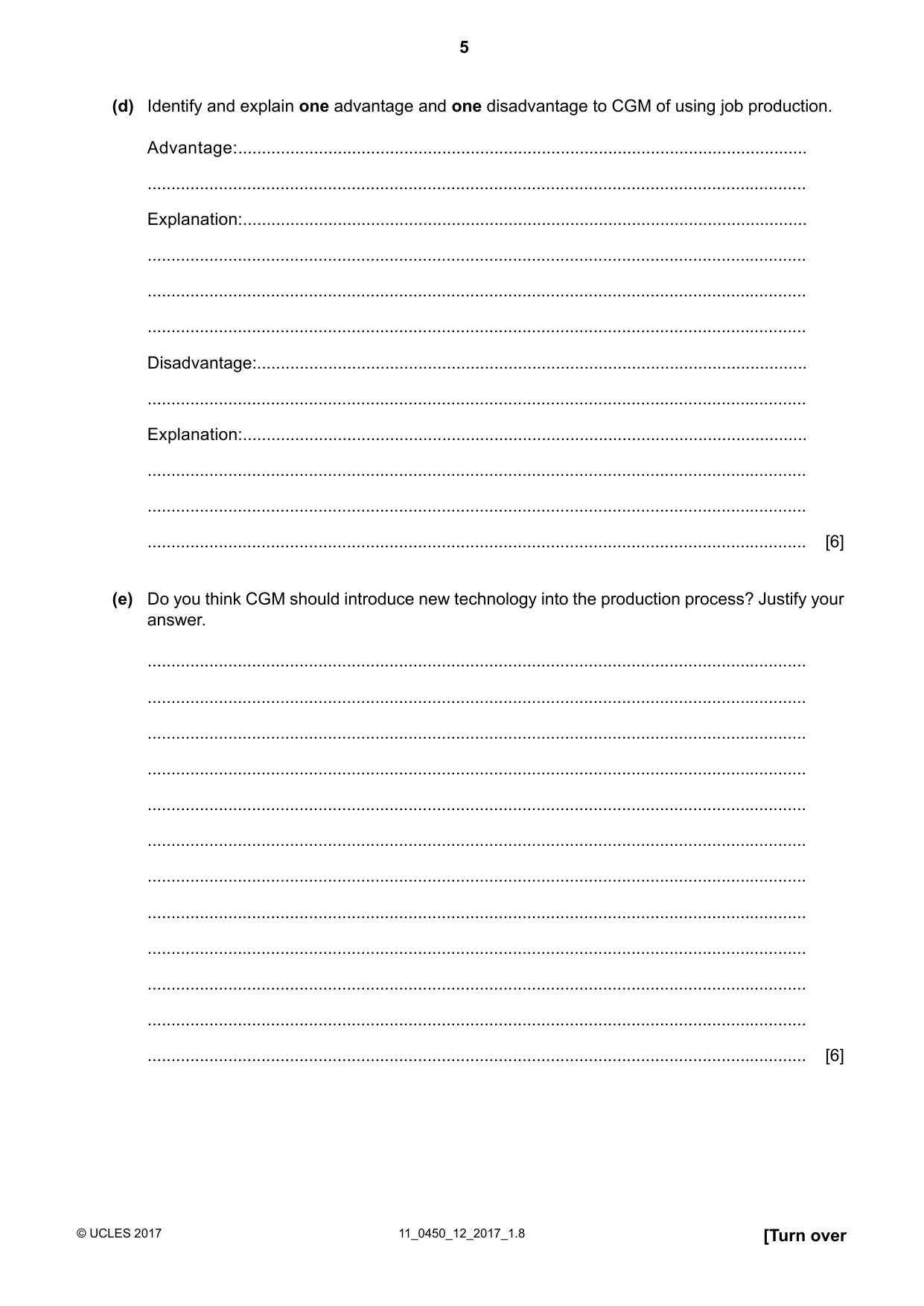 Cambridge IGCSE Business Studies 0450 2017 Oct/Nov Paper 1 · Variant 2 question paper, page 5 of 12