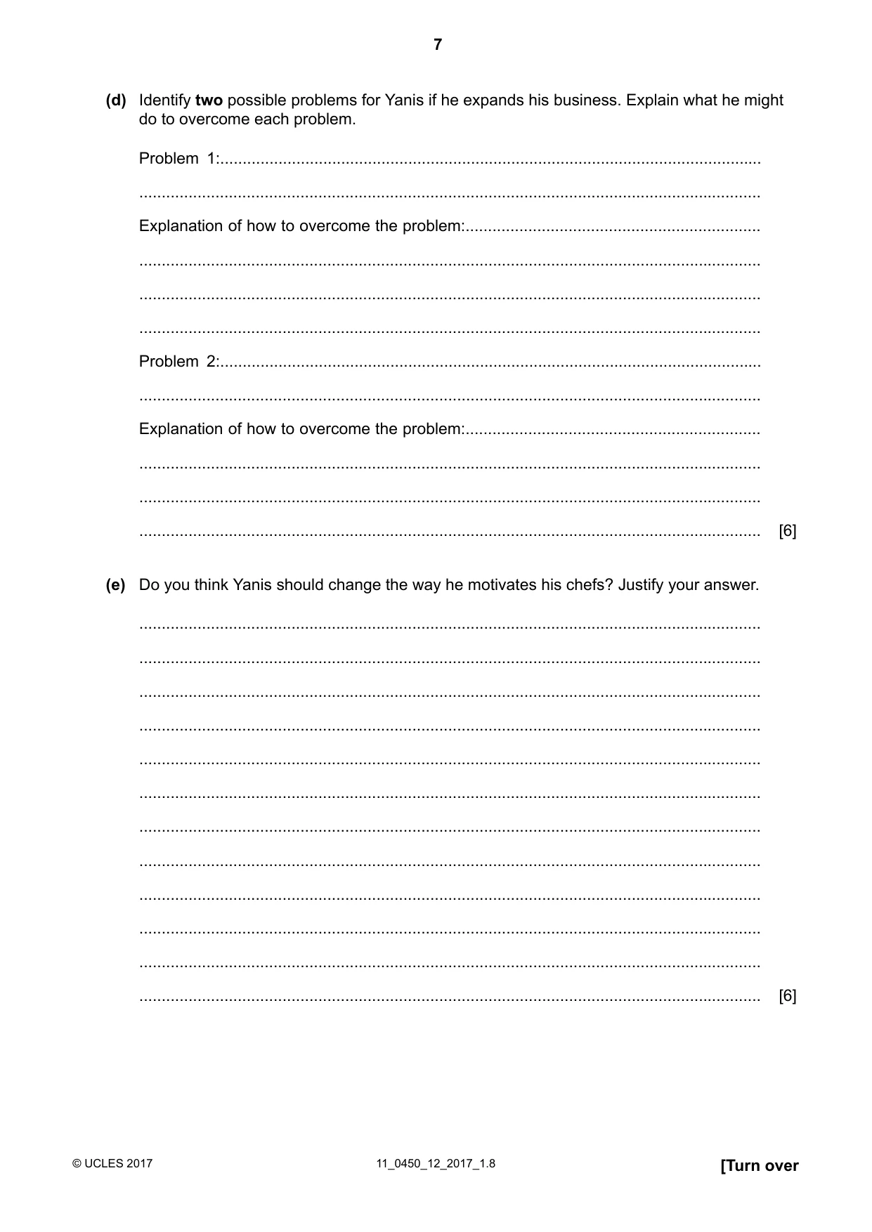 Cambridge IGCSE Business Studies 0450 2017 Oct/Nov Paper 1 · Variant 2 question paper, page 7 of 12