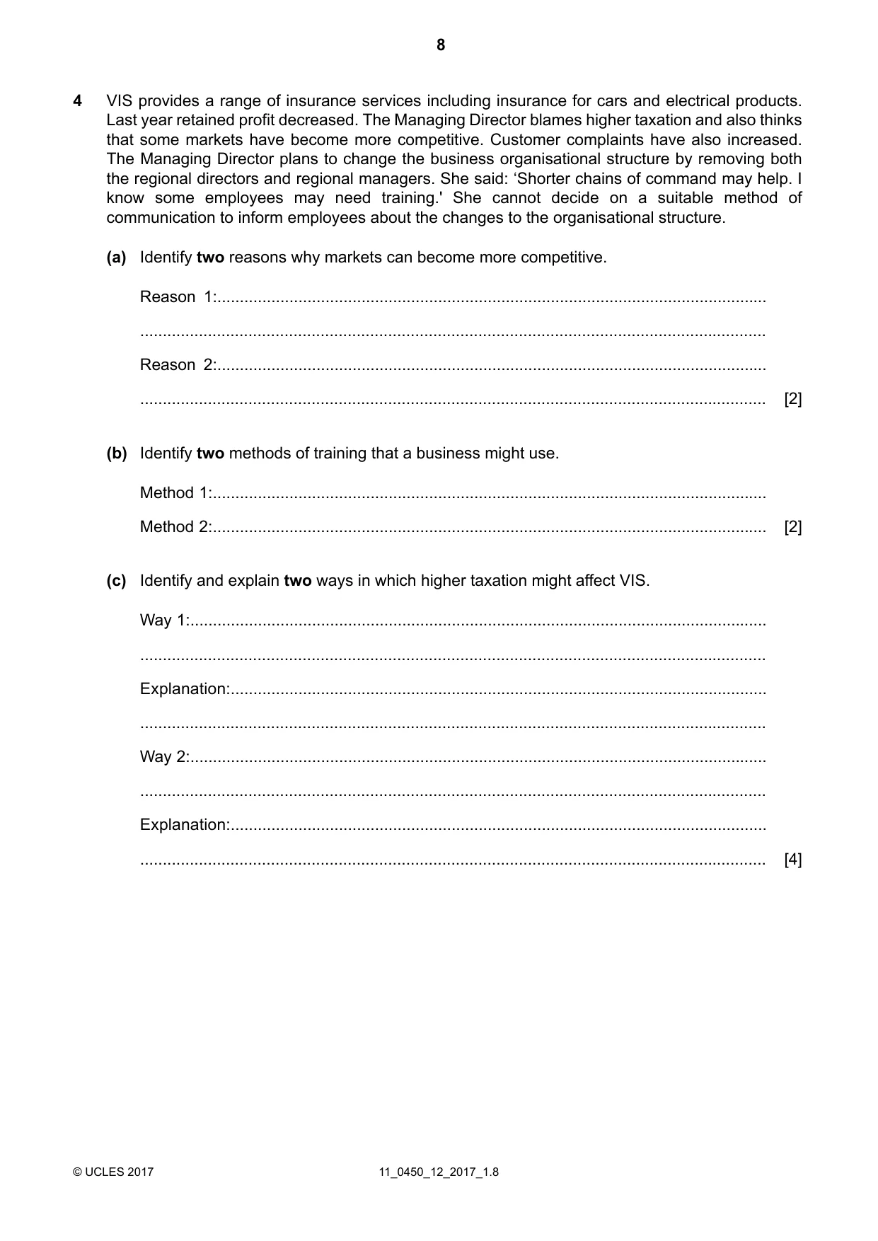 Cambridge IGCSE Business Studies 0450 2017 Oct/Nov Paper 1 · Variant 2 question paper, page 8 of 12