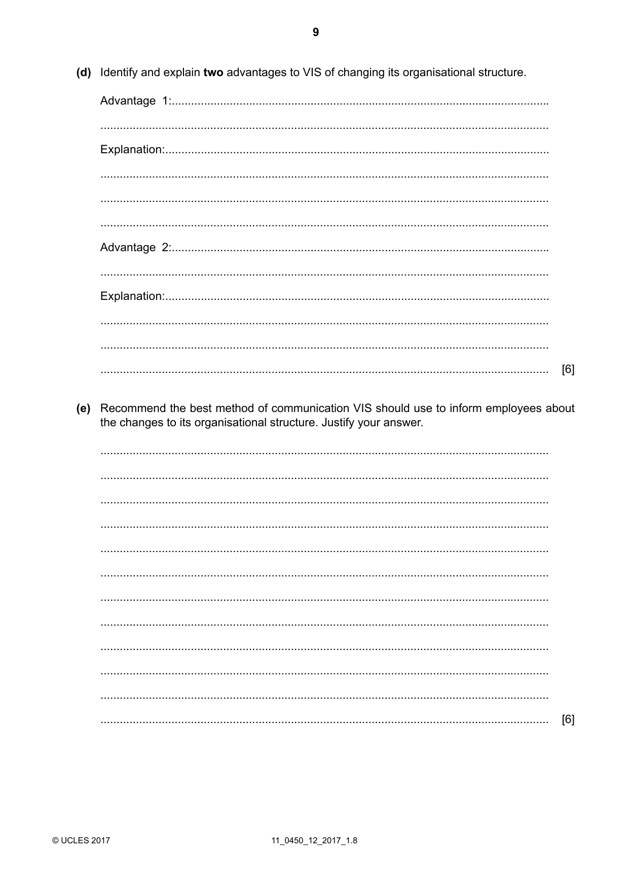 Cambridge IGCSE Business Studies 0450 2017 Oct/Nov Paper 1 · Variant 2 question paper, page 9 of 12